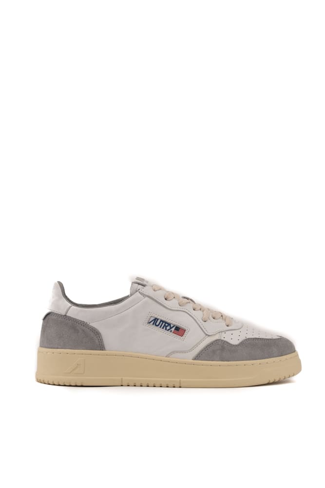 Shop Autry Medialist Low Sneakers In Goatskin And Suede In White/grey