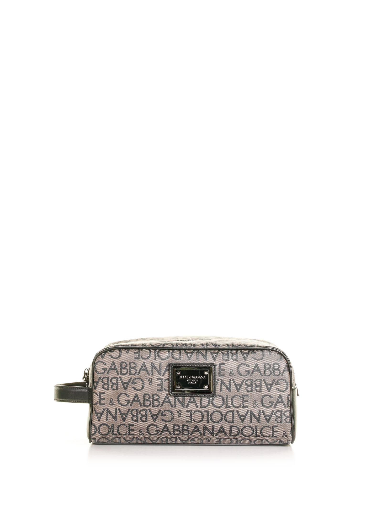 Dolce & Gabbana Leather Beauty With Logoed Plaque In Nero Marrone