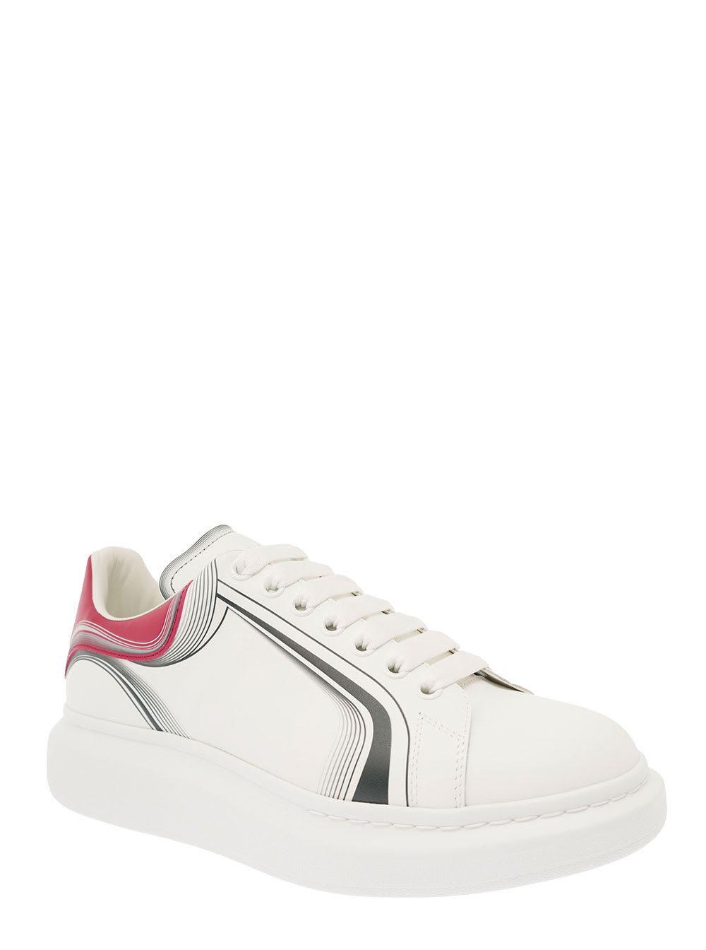 Shop Alexander Mcqueen White Sneakers With Oversized Sole And Graphc Details In Leather Man