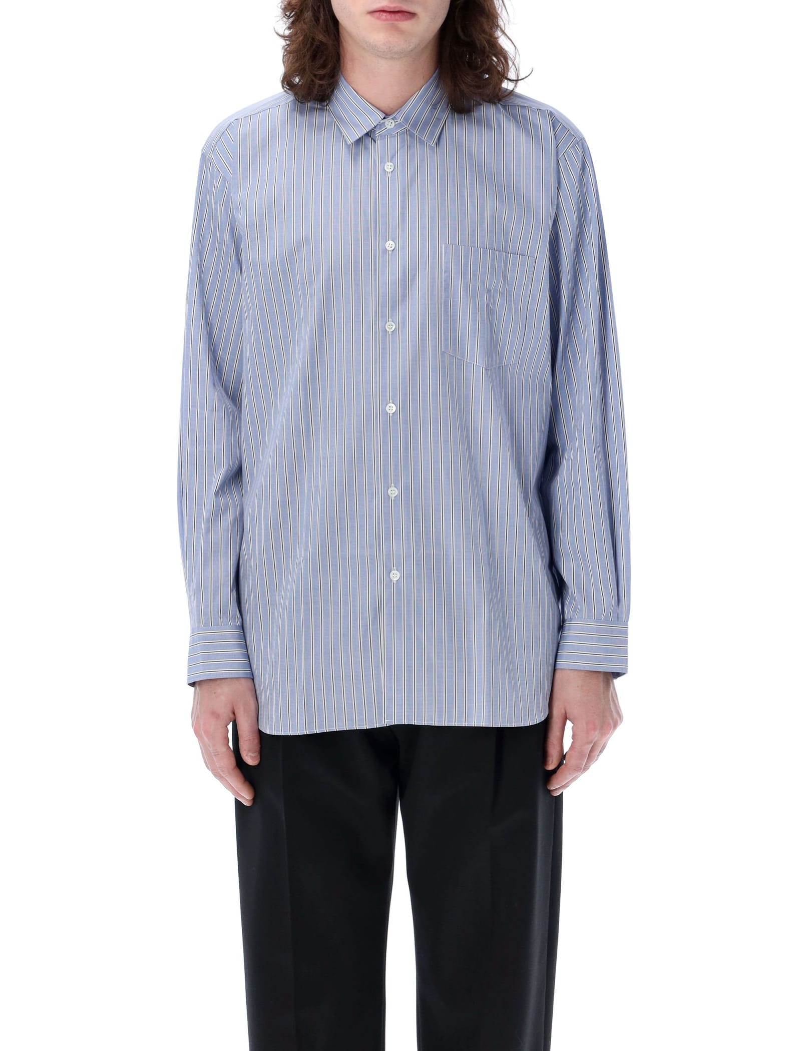 Shop Comme Des Garçons Shirt Stripes Shirt In Light Blue Navy