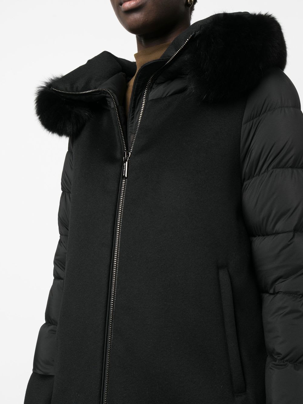 Moorer Medium-length Fresia Down Jacket With Hood And Fur In Black