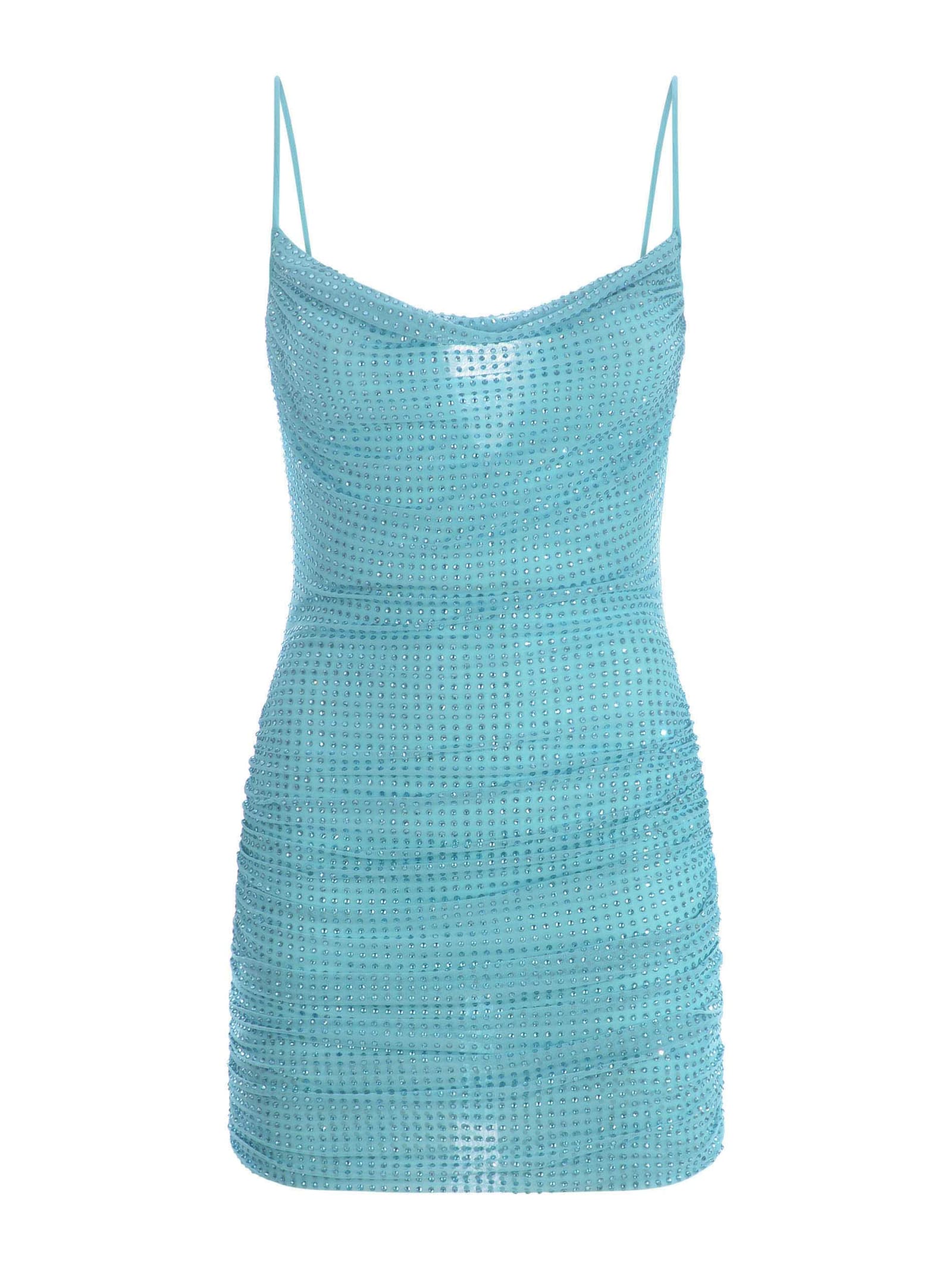 Shop Self-portrait Mini Dress Self-portait With Rhinestones In Light Blue