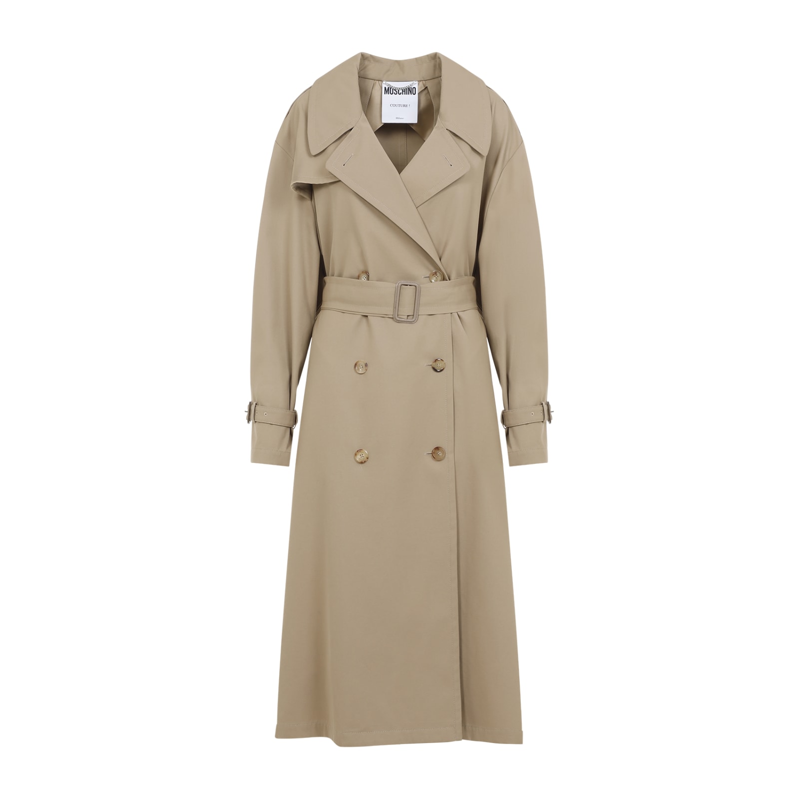 Shop Moschino Cotton Nylon Coat In Beige