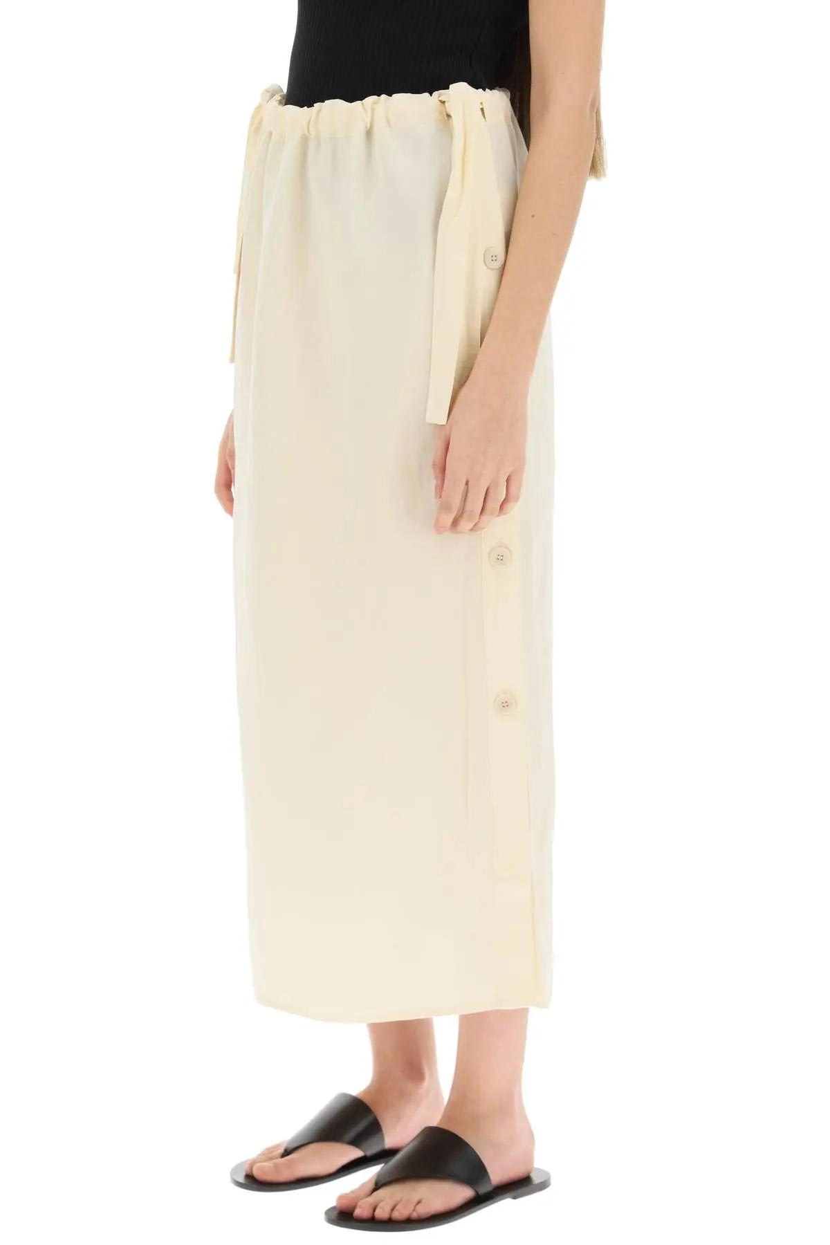 TOTÊME LYOCELL LINEN MIDI SKIRT WITH SIDE BUTTONS