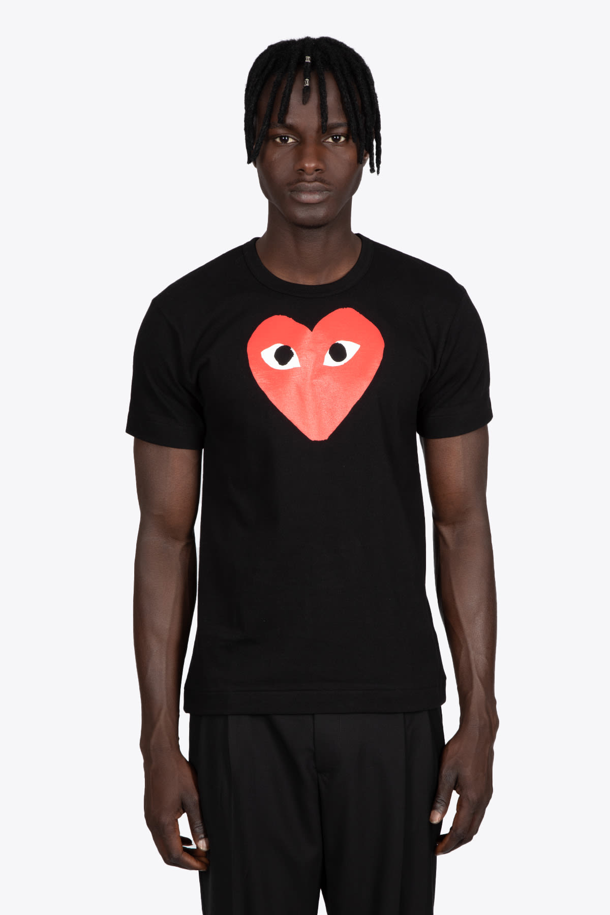 Comme des Garçons Play Men S T-shirt Knit Black cotton t-shirt with big heart print