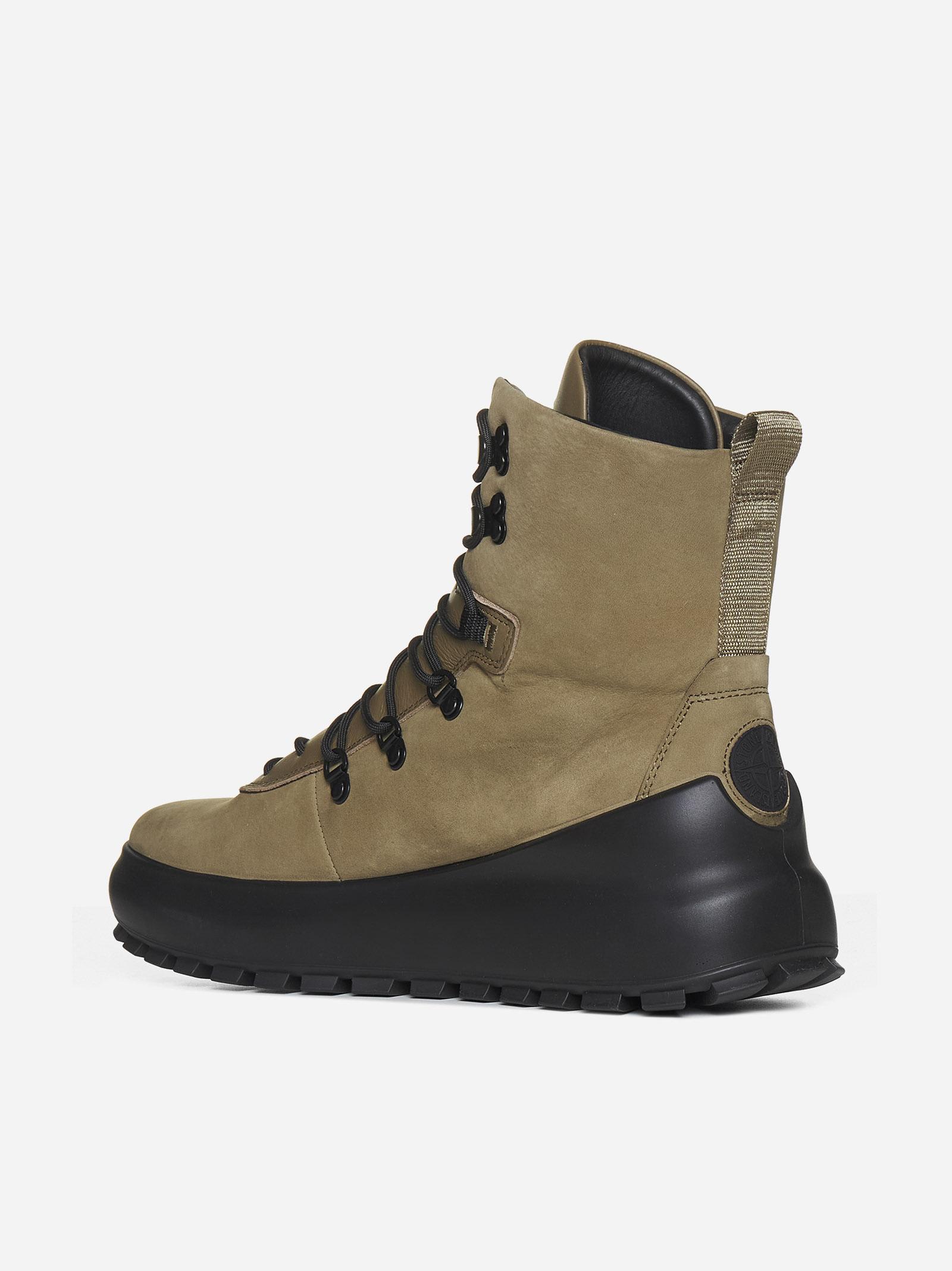 Shop Stone Island Leather Hiking Boots In Green