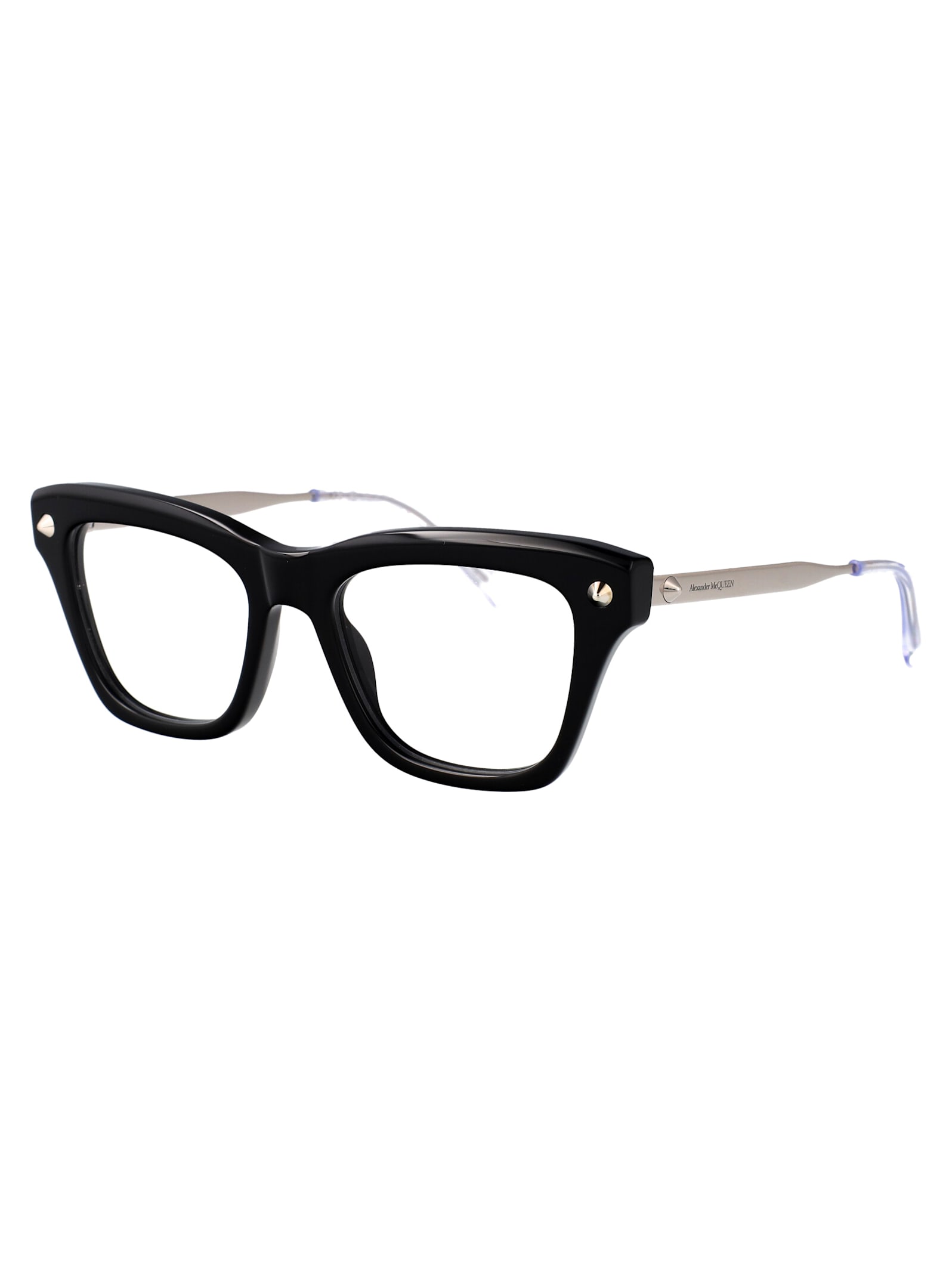 Alexander Mcqueen Am0484o Glasses In Black-silver-transparent