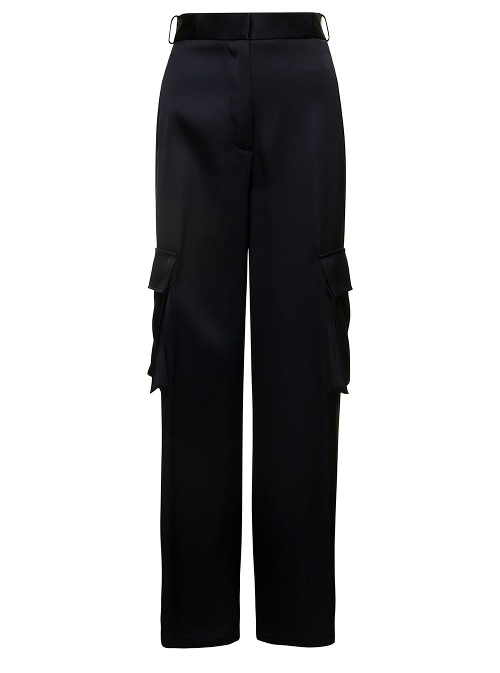 Shop Versace Black Cargo Pants Satn Effect With Cargo Pockets In Viscose Woman
