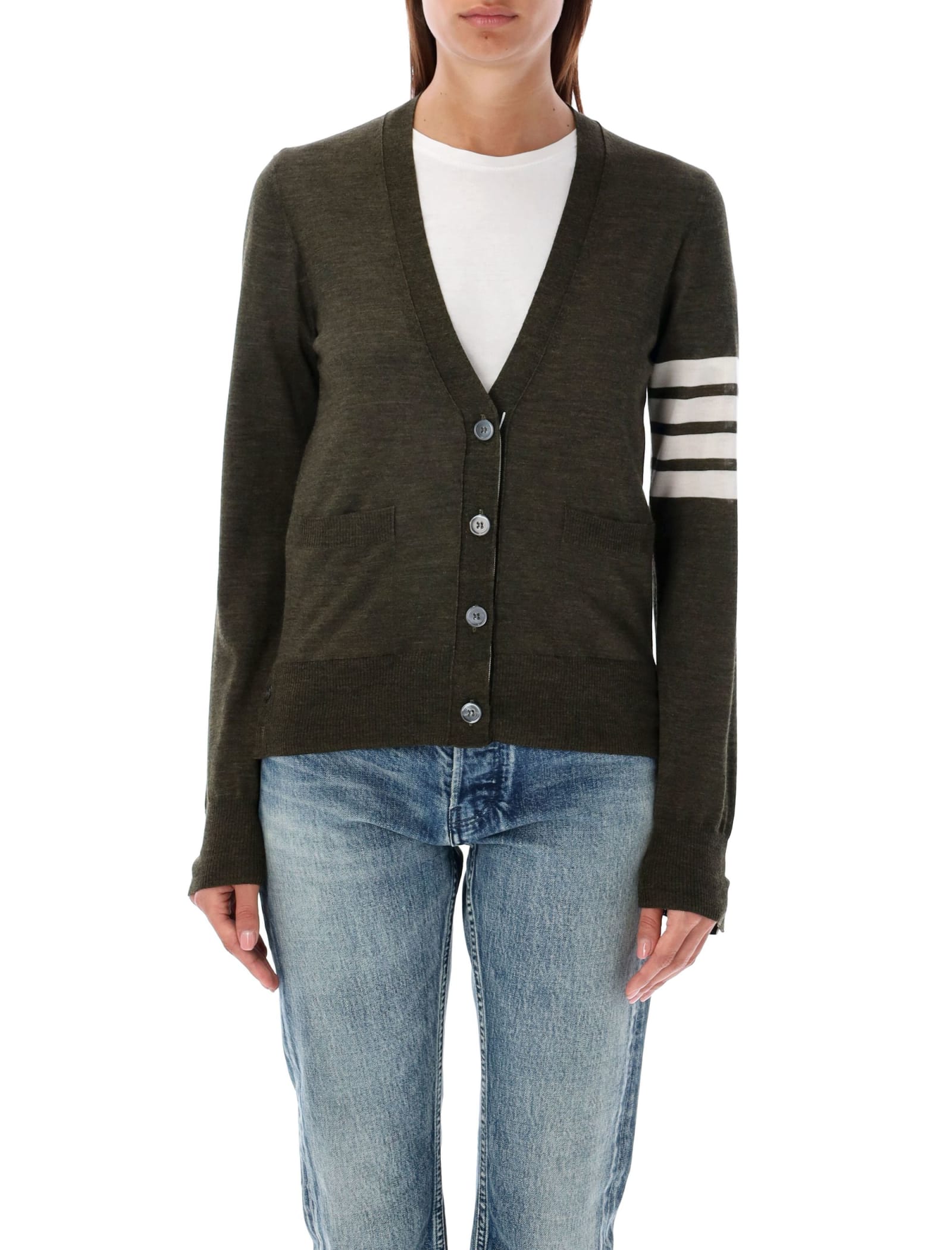 Shop Thom Browne Relaxed Fit V-neck Cardigan In Dk Green