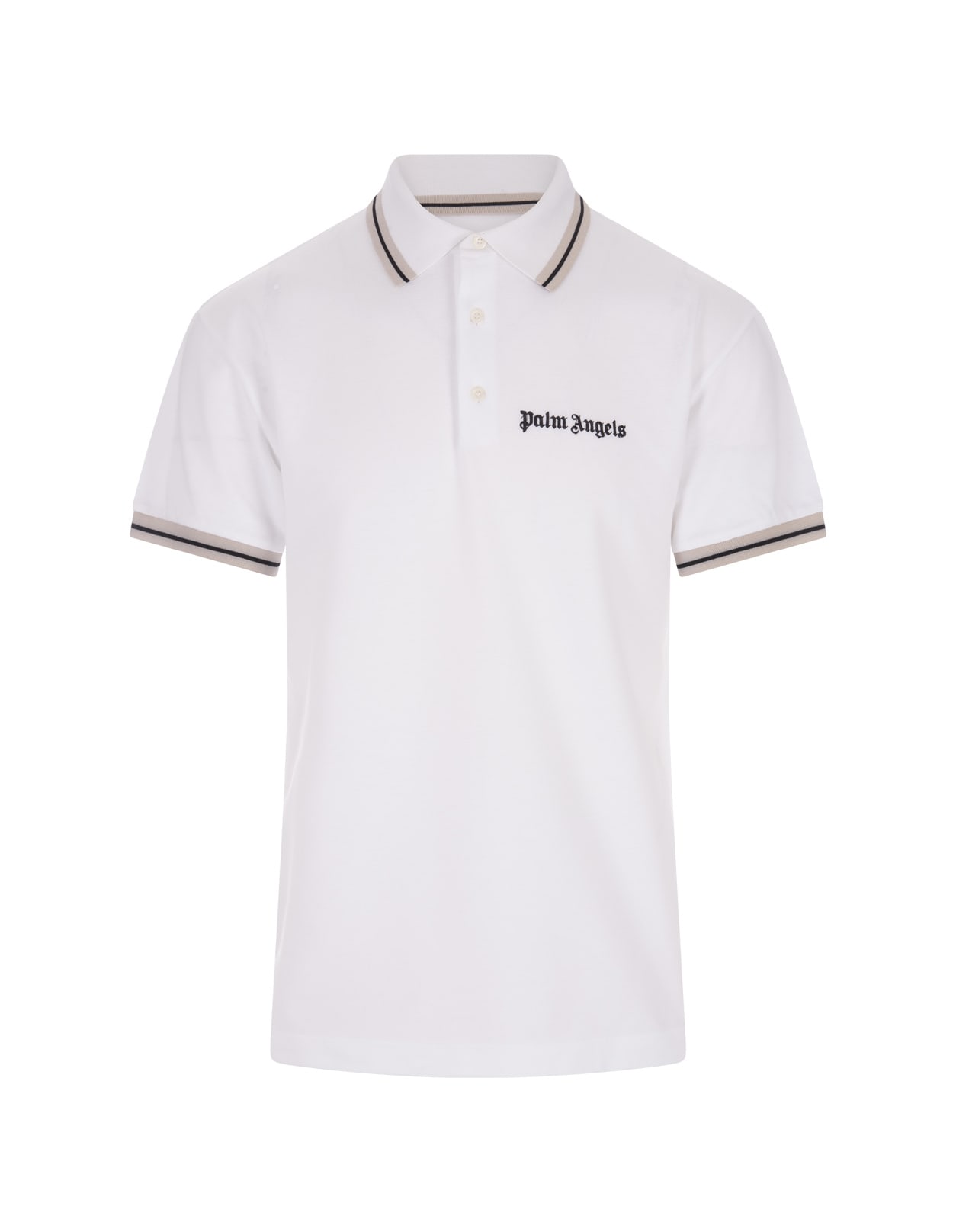 PALM ANGELS WHITE POLO WITH LOGO AND STRIPES