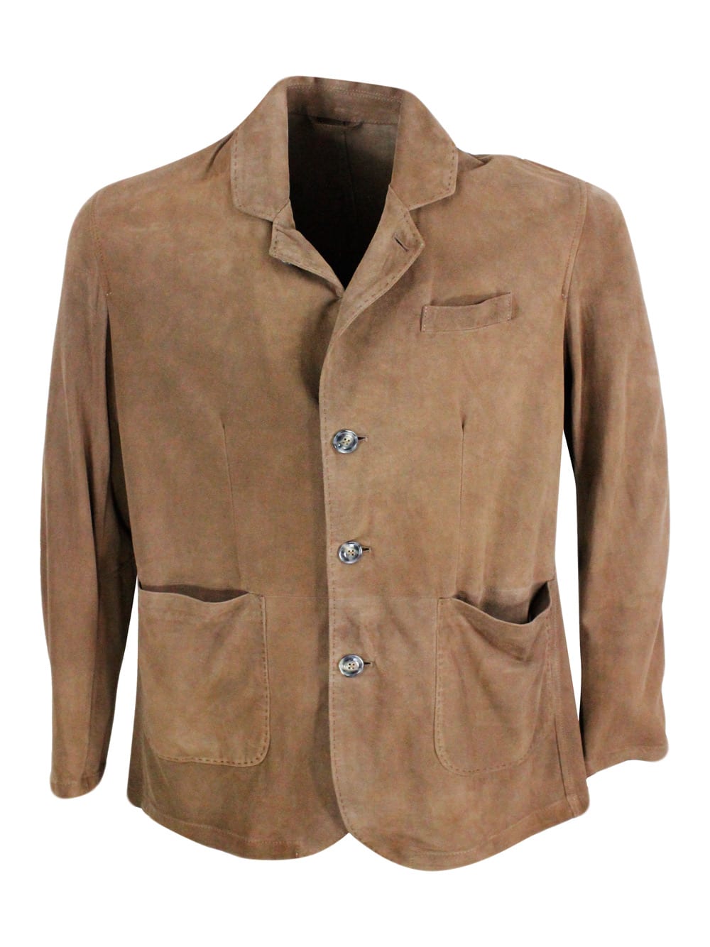 Jacket In Soft And Fine Single-breasted Suede With 3-button Placket And Patch Pockets