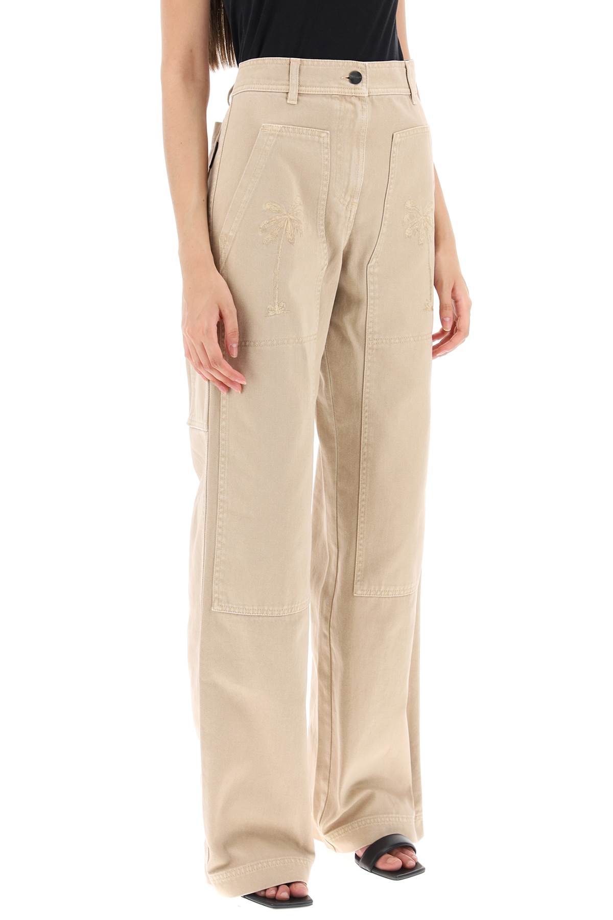 Shop Palm Angels Gd Bull Cargo Pants With Embroidered Palm Trees In Beige Beige (beige)