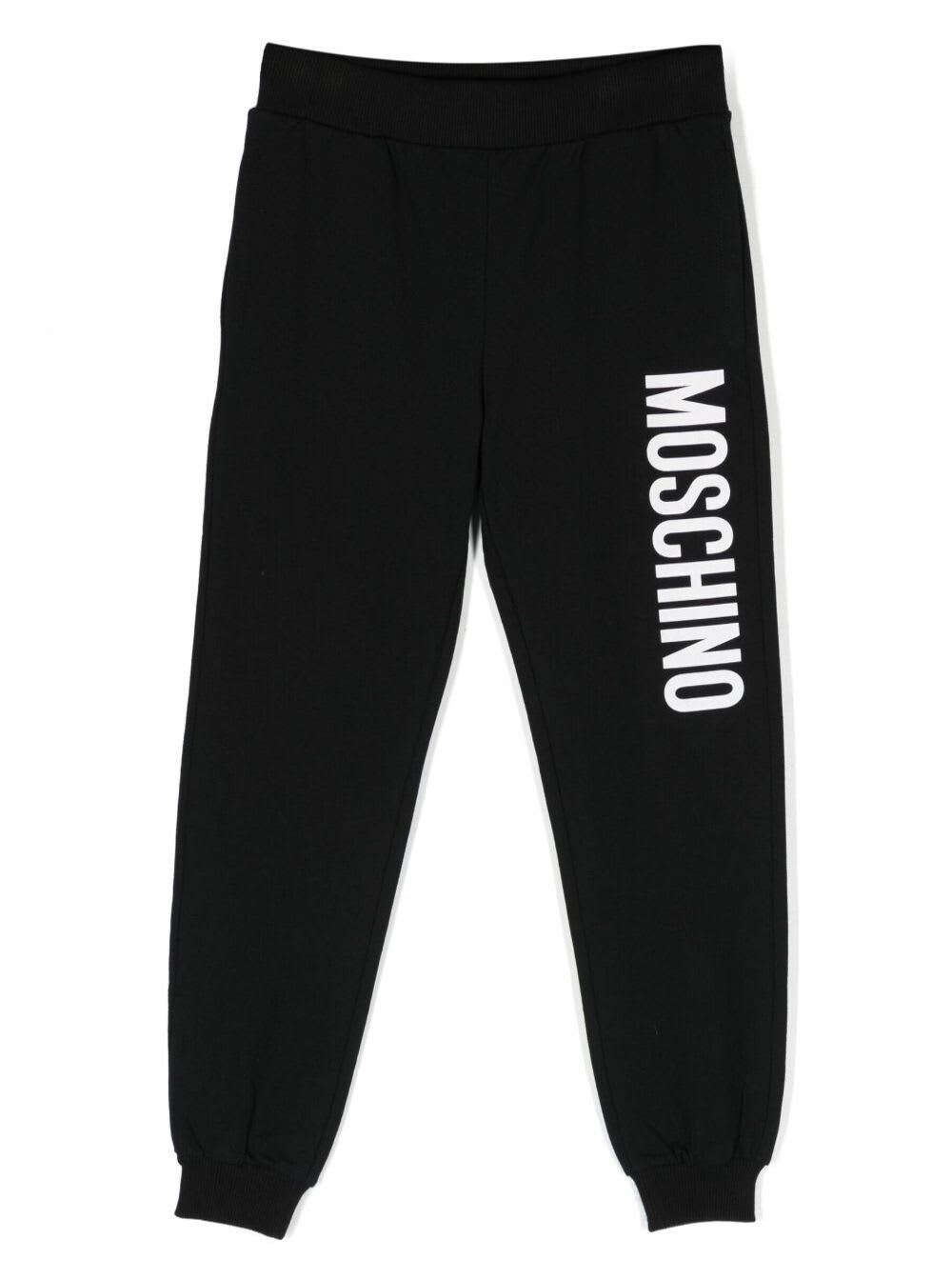 Shop Moschino Black Track Pants And Contrasting Maxi Logo In Stretch Cotton Boy In Nero Black