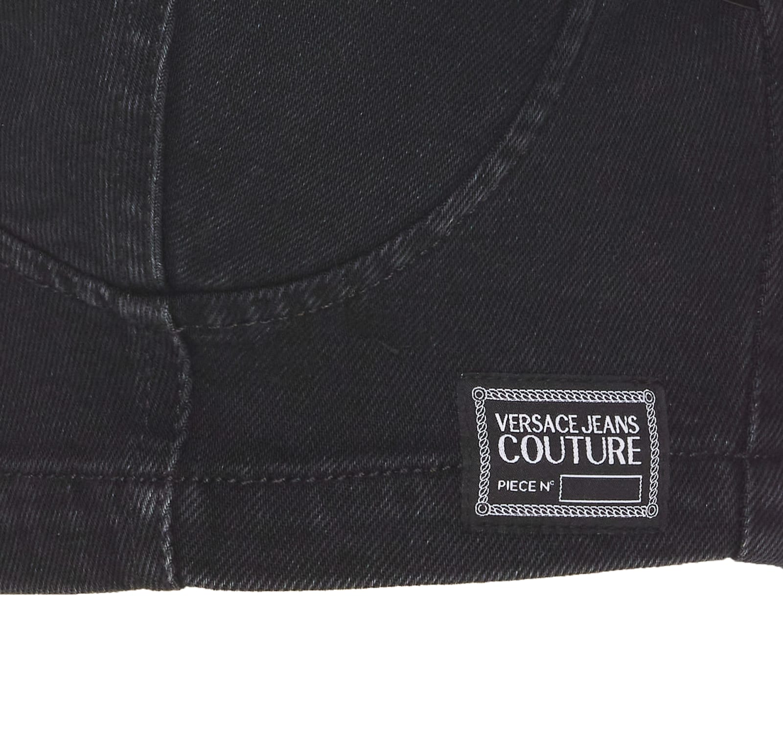 Versace Jeans Couture Baroque Buckle Denim Top With Heart Neck In Black