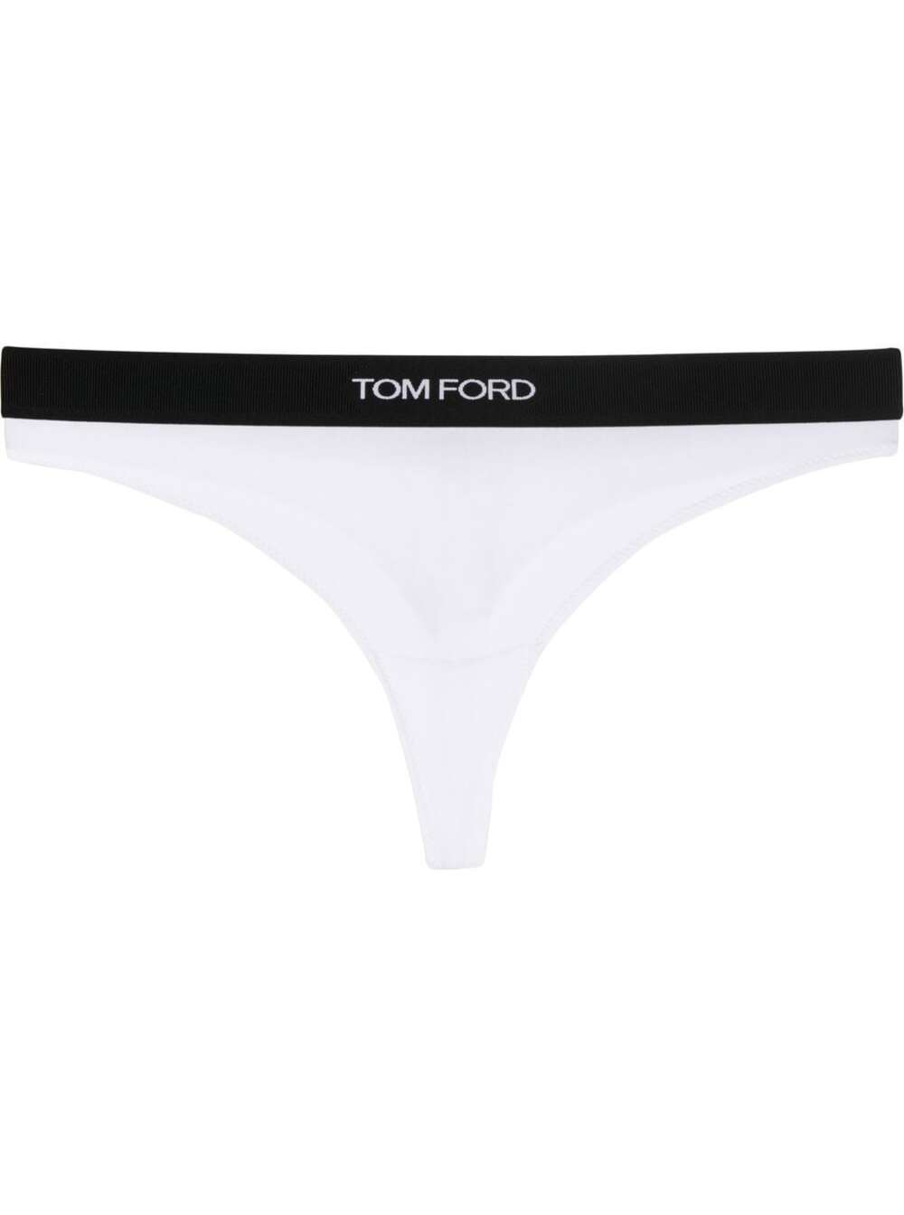 Shop Tom Ford Signature White Thong With Branded Waistband In Stretch Modal Woman