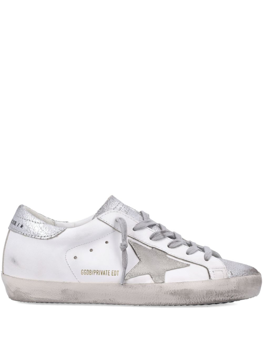 Golden Goose Super-star White And Silver Leather Womans Sneakers In Metallic