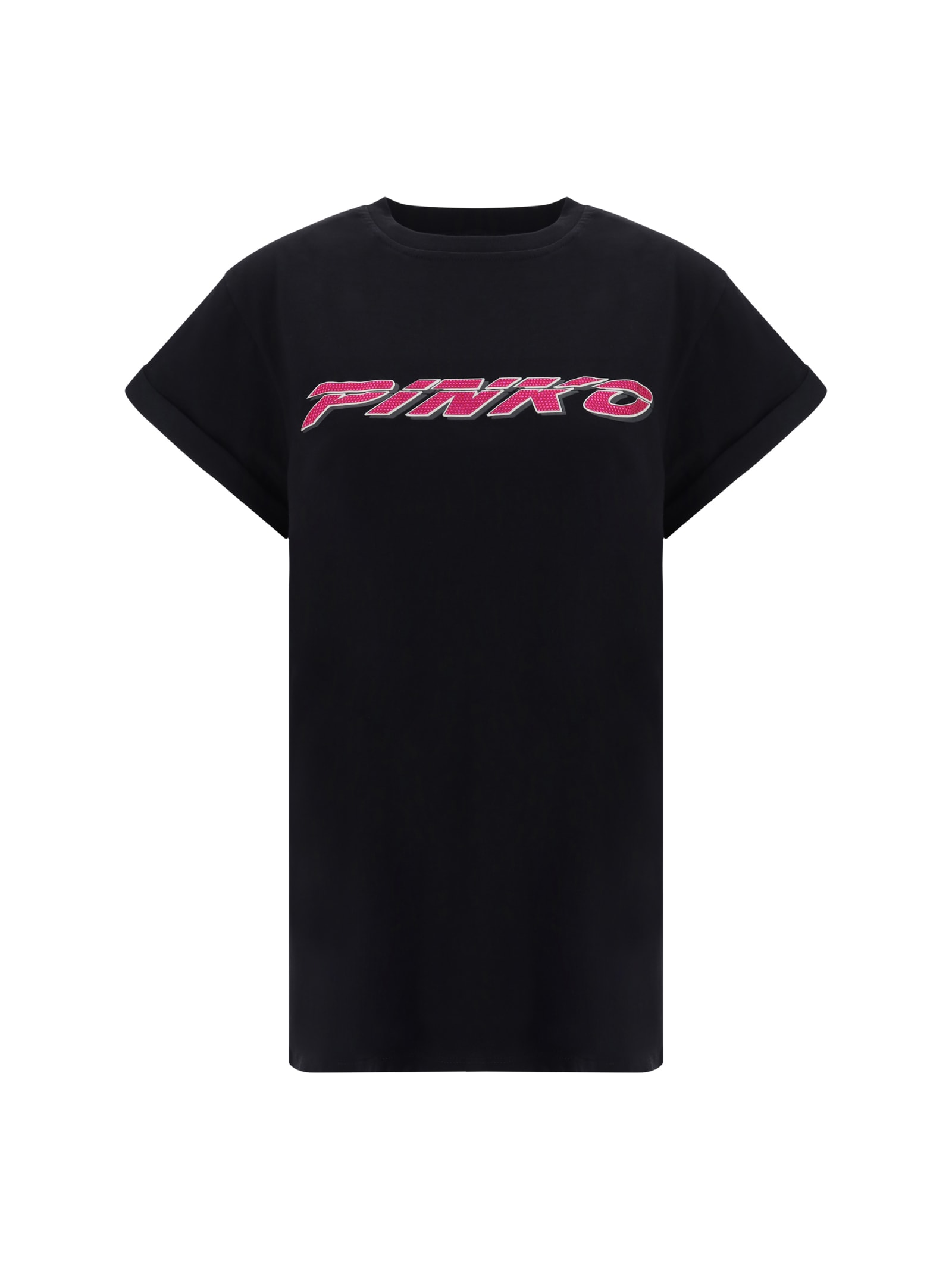 Shop Pinko Telesto T-shirt In Nero/fuxia