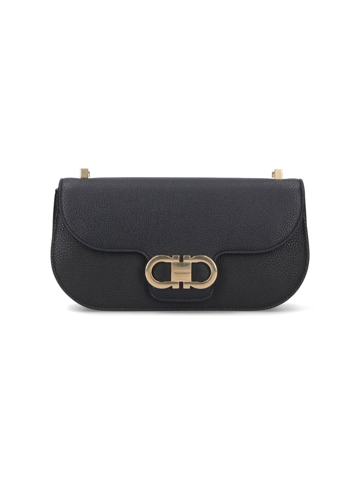 Ferragamo Rectangular Black Textured Leather Shoulder Bag With Magnetic Closure In Black
