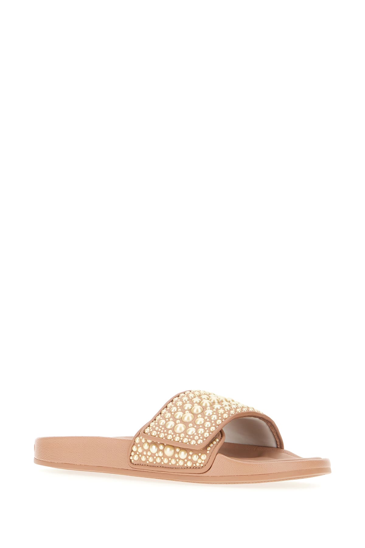 Jimmy Choo Biscuit Canvas And Leather Fitz/f Slippers In Pink