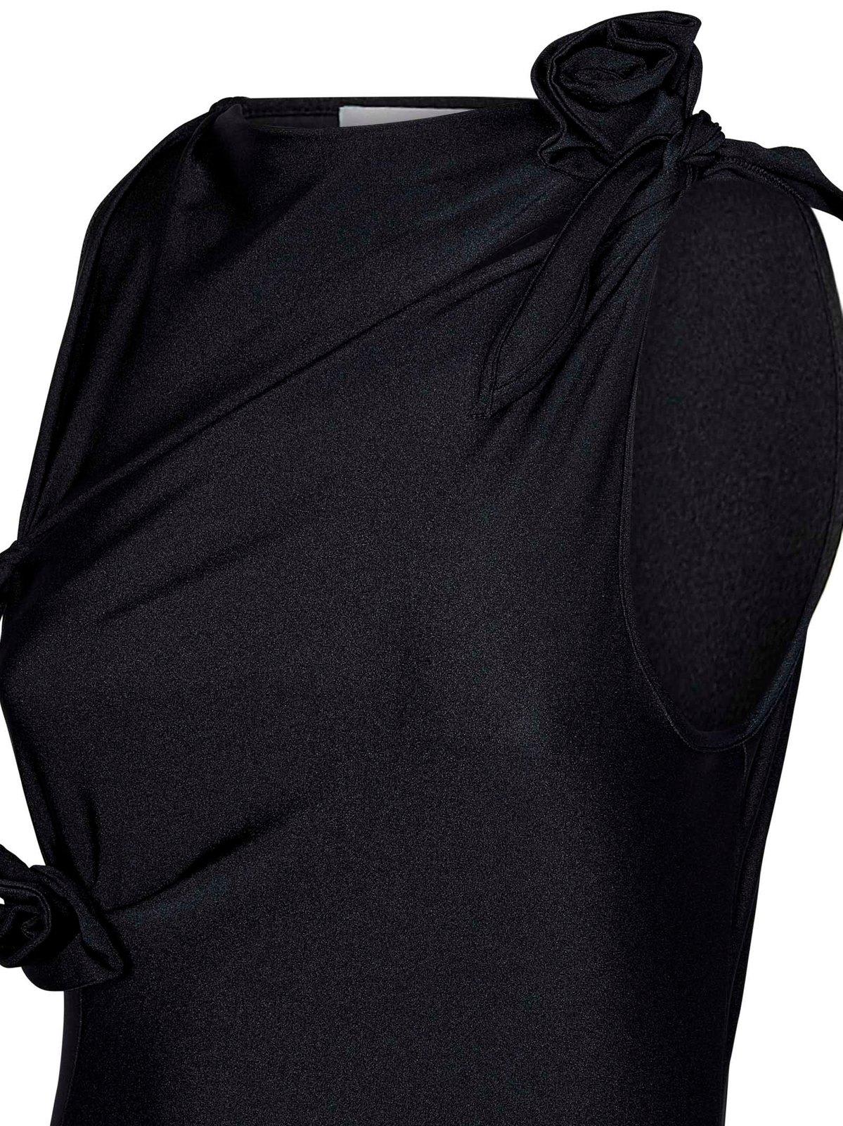 Coperni Black Asymmetric Sleeveless Top With Floral Detail And Cut-out On The Front In Black