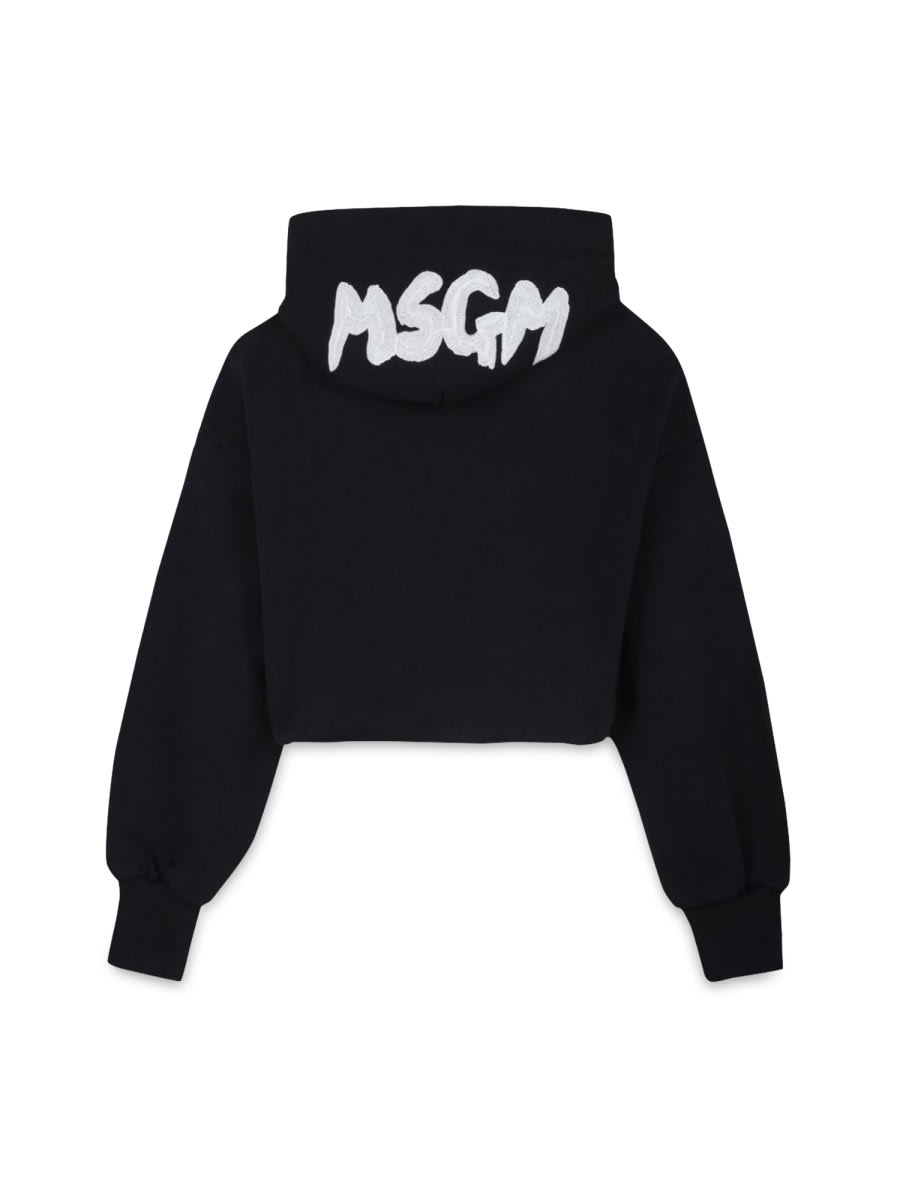 Msgm Black Crop Sweatshirt For Girl With Logo In Black