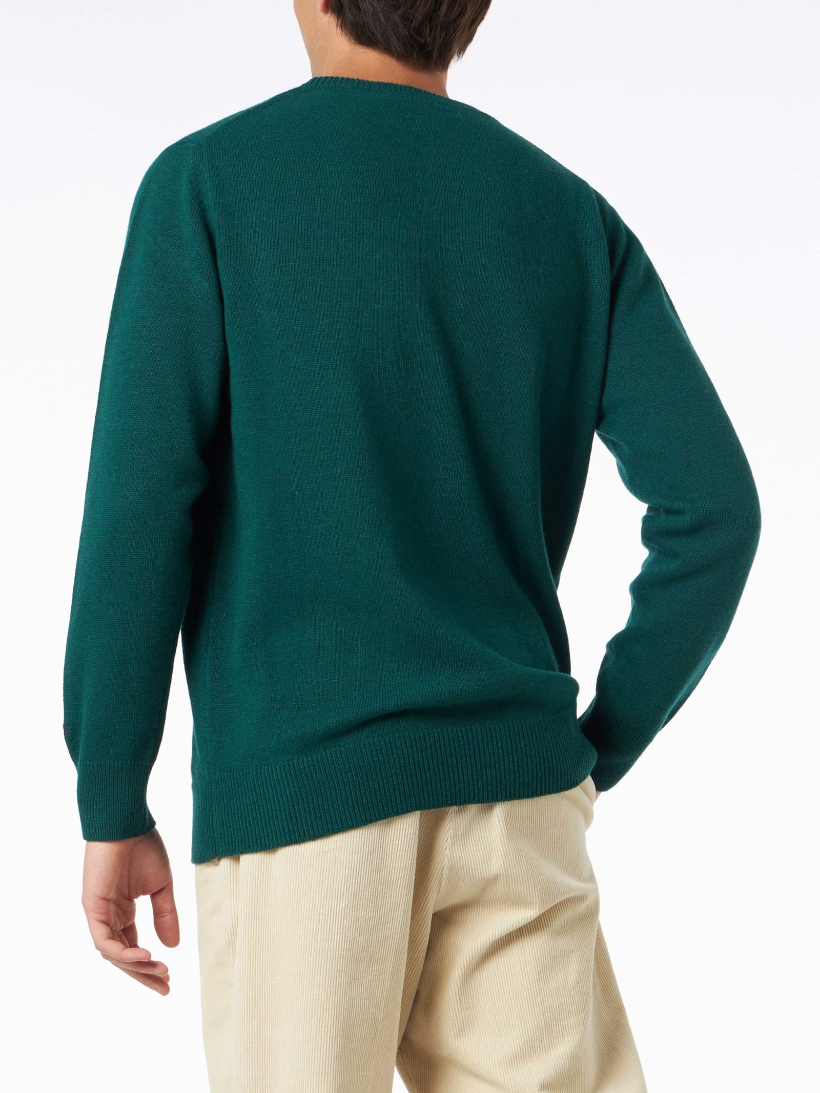 Shop Mc2 Saint Barth Man Crewneck Sweater With Courma Mountains Jacquard In Green