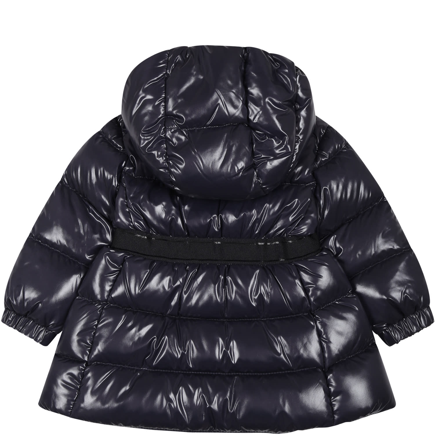 Shop Moncler Bleu Alis Down Jacket For Baby Girl With Logo