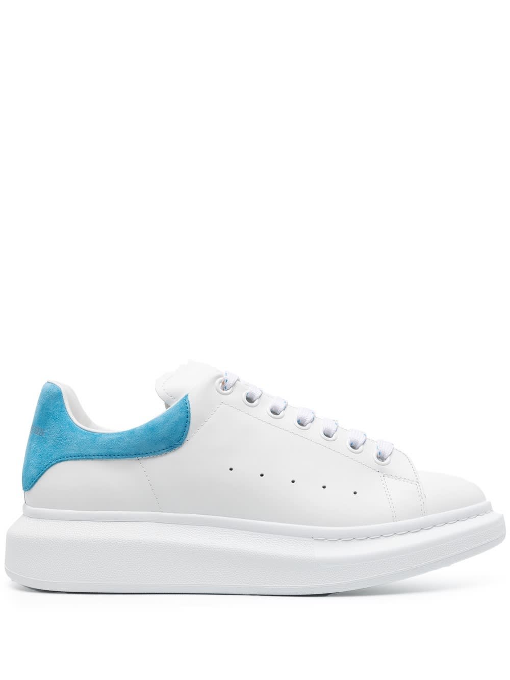 ALEXANDER MCQUEEN WHITE OVERSIZED SNEAKERS WITH LIGHT BLUE SUEDE SPOILER