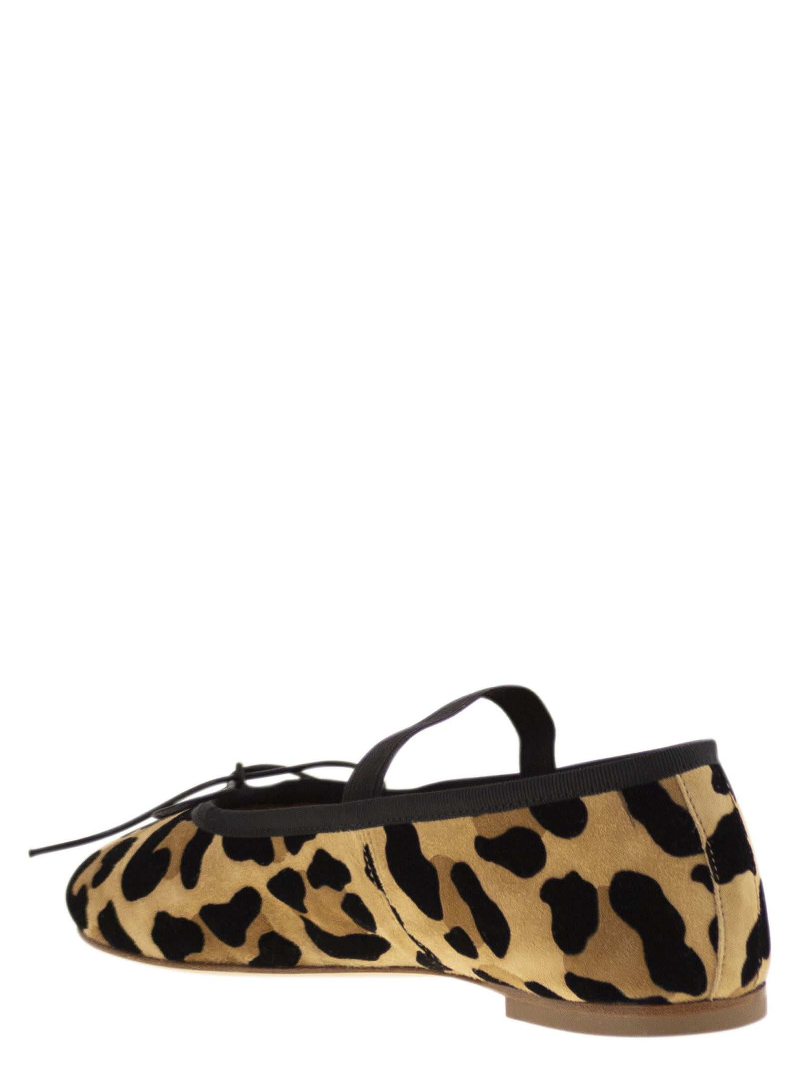ANNIEL LEATHER BALLERINA WITH ANIMAL PATTERN AND ELASTIC BAND
