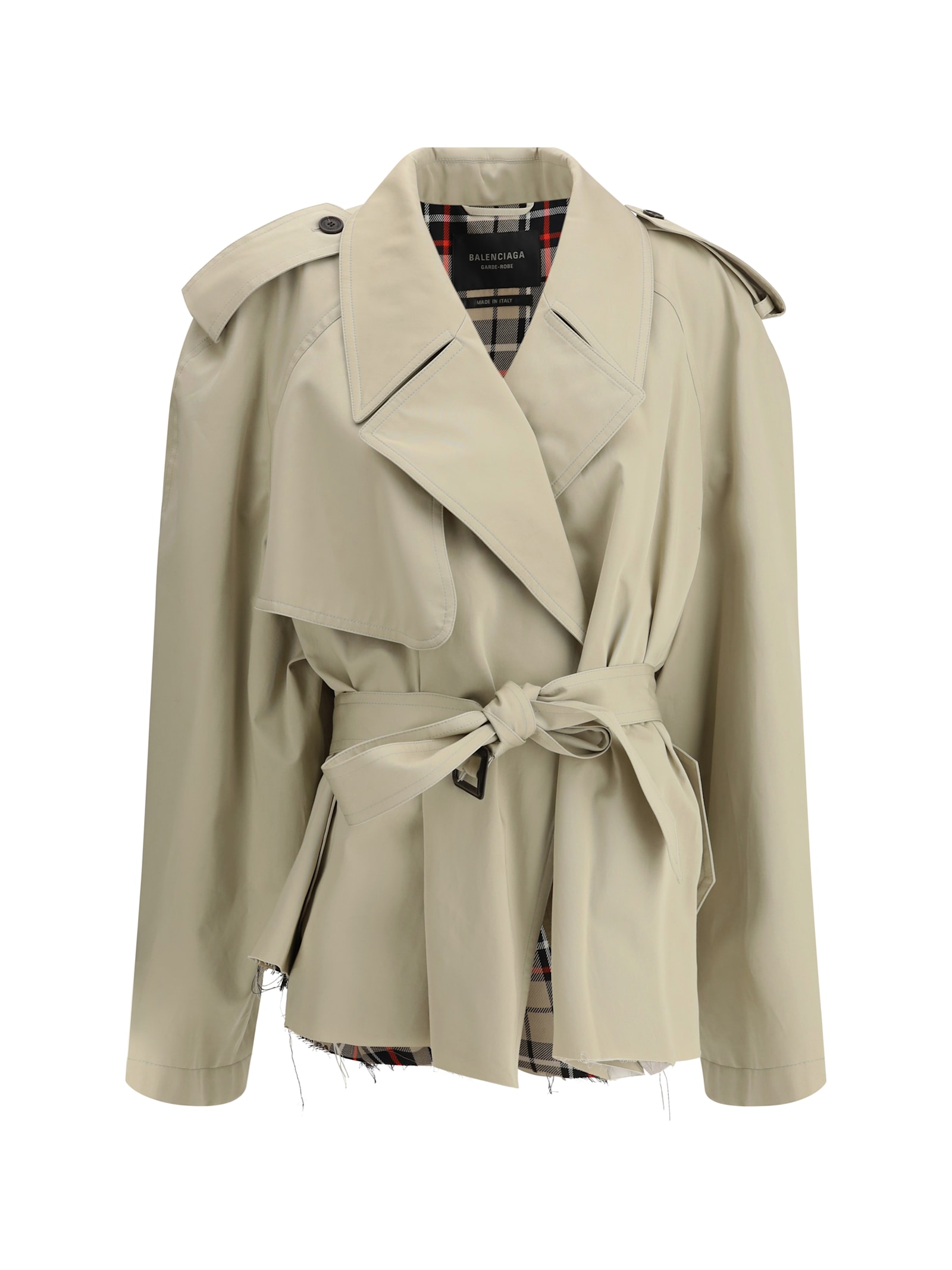 Balenciaga Beige Cropped Trench Coat In Cotton Twill