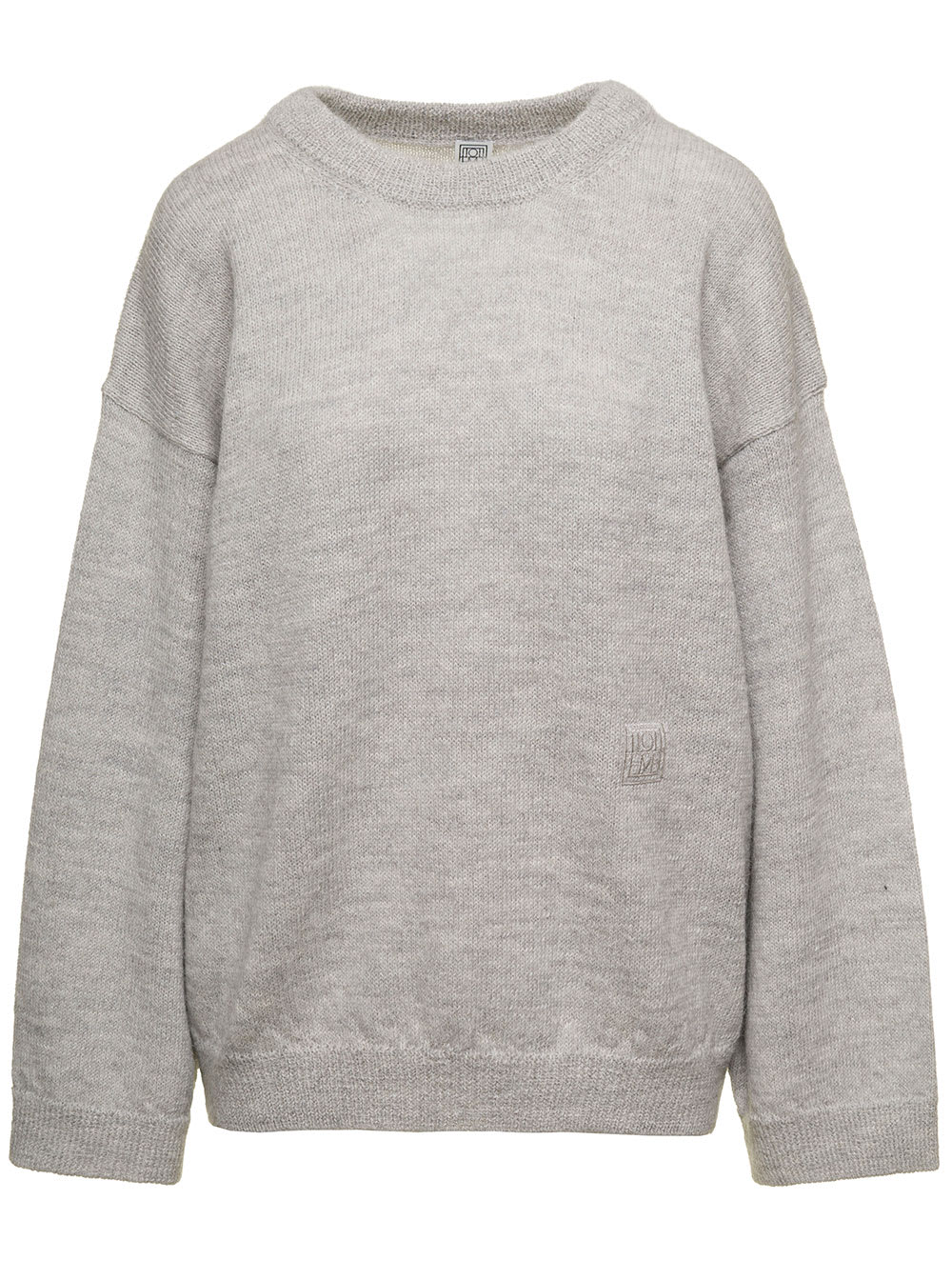 TOTÊME GREY MONOCHROME SWEATER WITH SIDE EMBROIDERED LOGO IN WOOL BLEND WOMAN