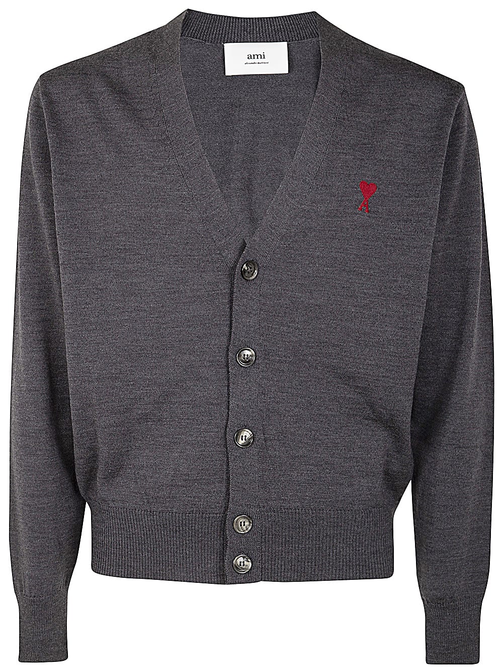 Shop Ami Alexandre Mattiussi Classic Red Adc Cardigan In Heater Grey