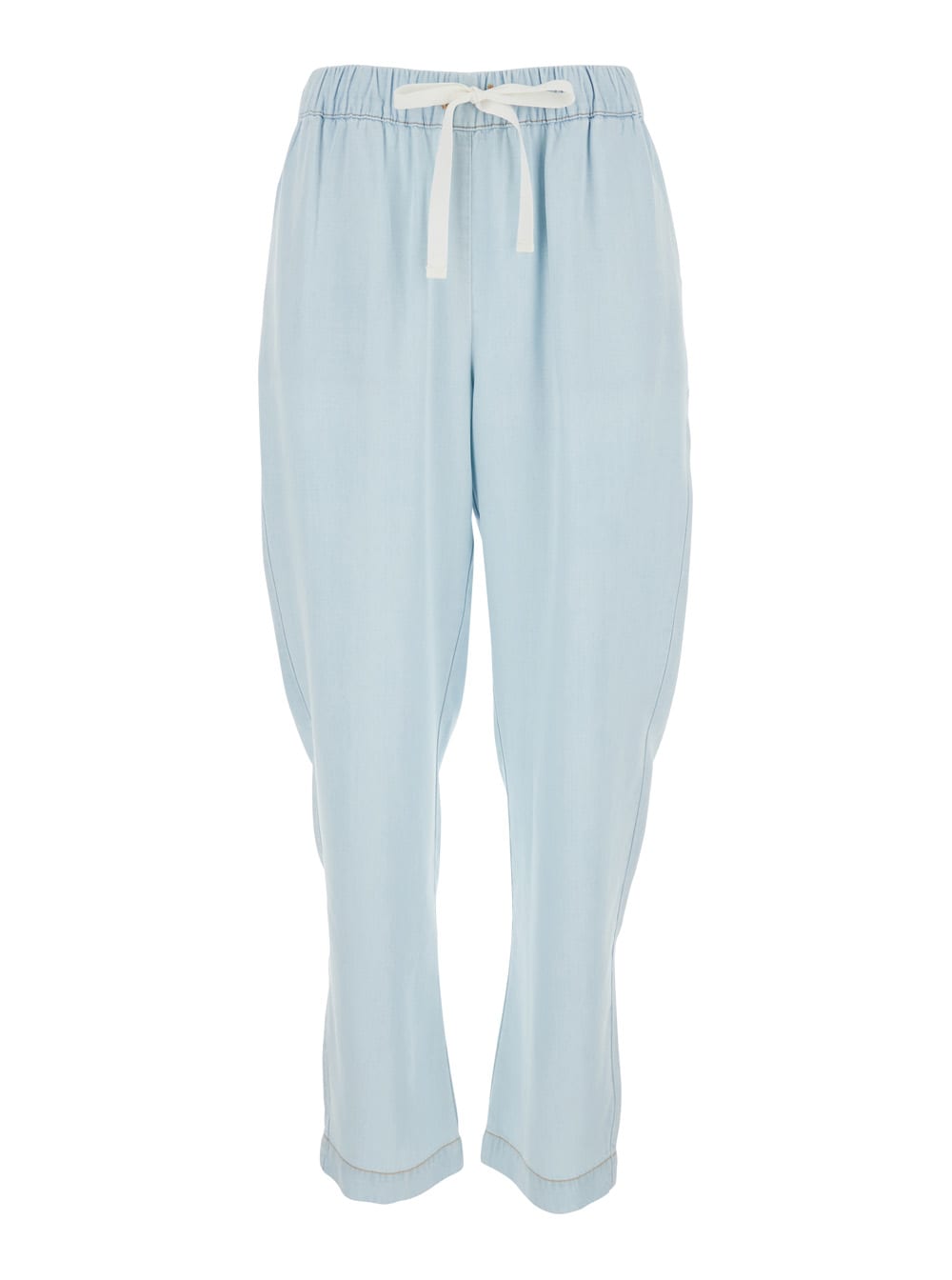 Shop Semicouture Light Blue Pants With Elastic Waist With Drawstring And Contrasting Stitching In Fabric Woman