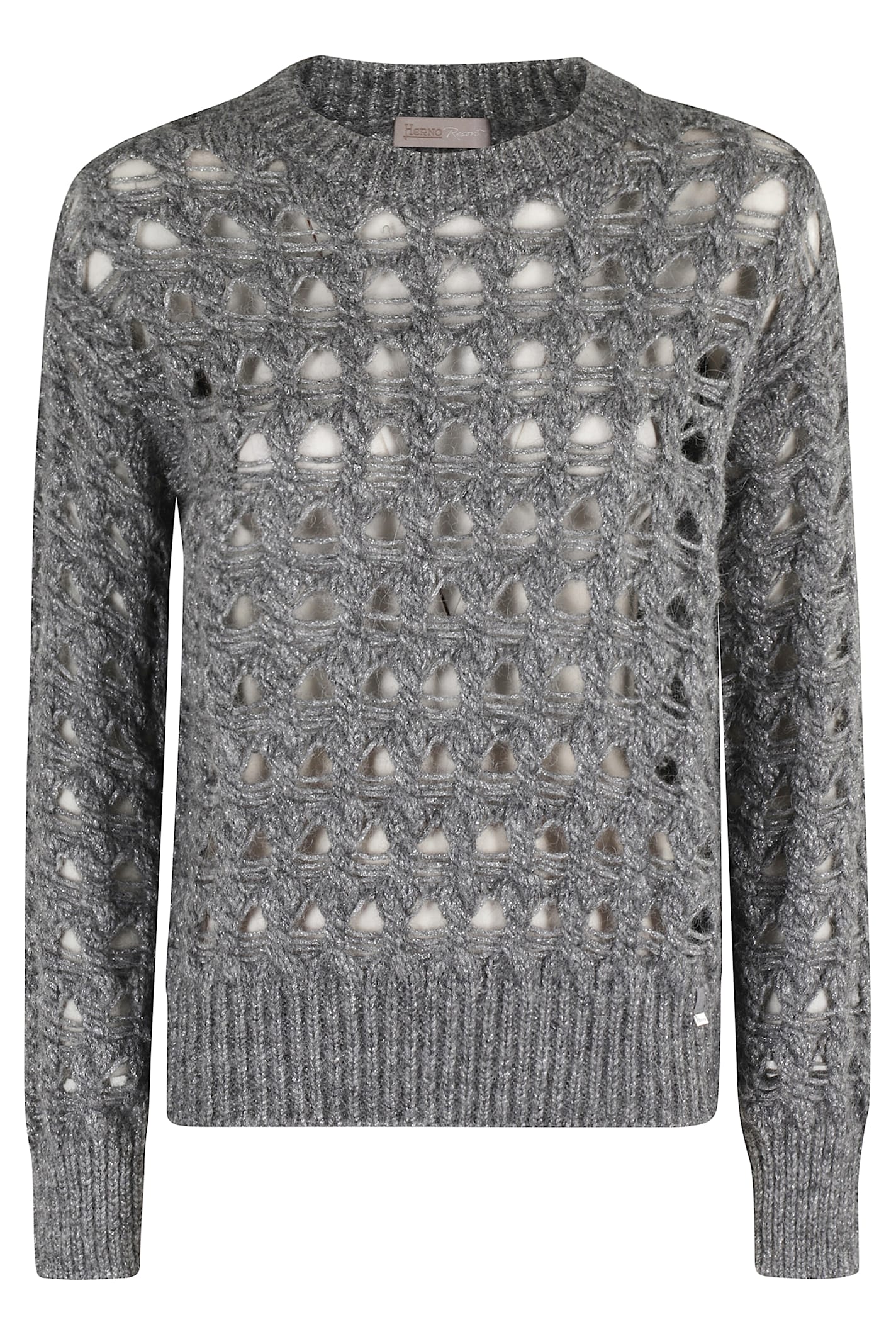 Herno Geometric-cutout Crew-neck Sweater In Gray