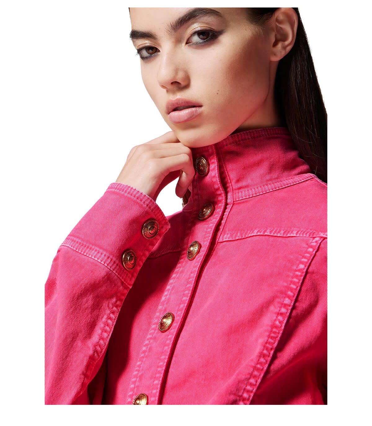 Versace Jeans Couture Fuchsia Crop Denim Jacket In Fucsia | ModeSens