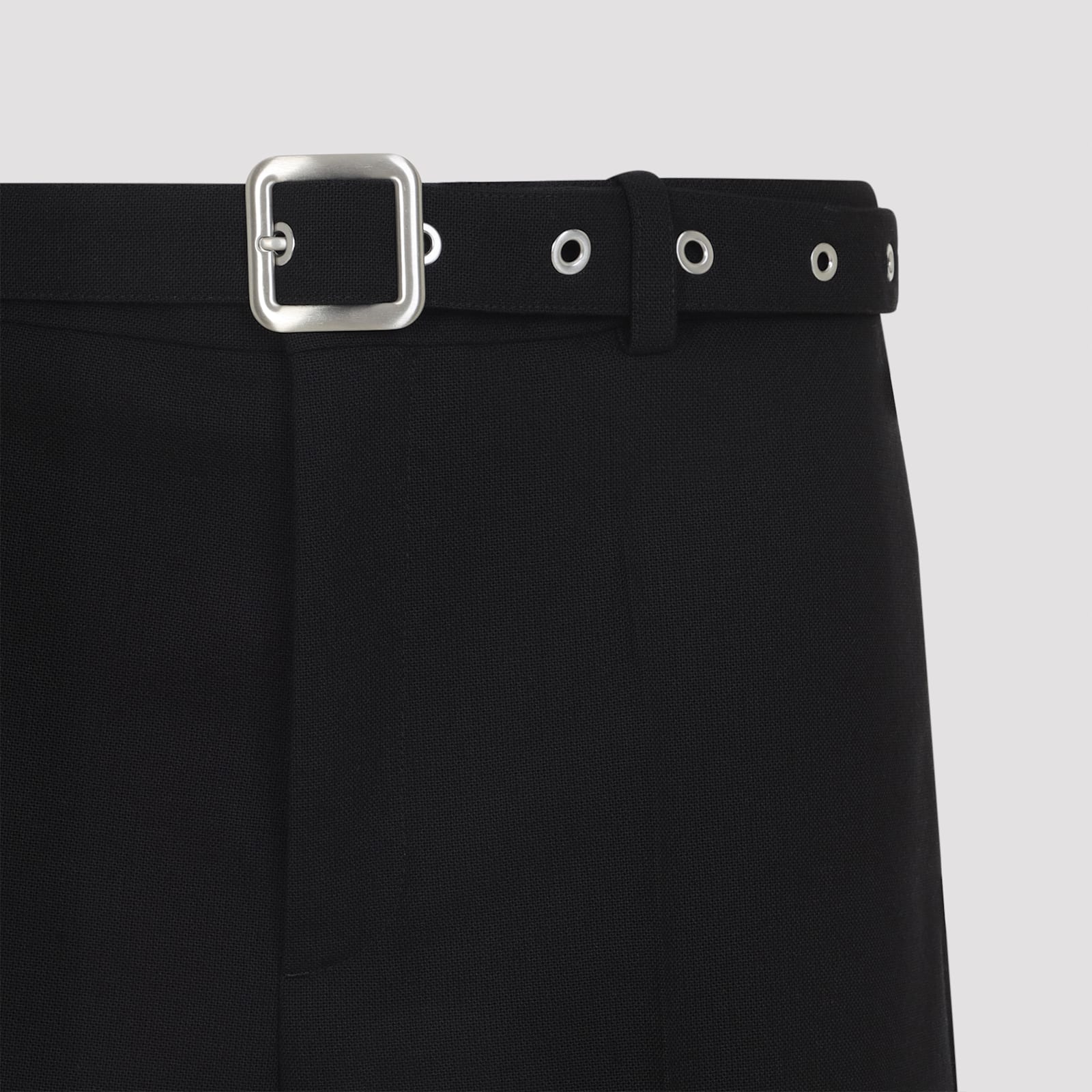 Jil Sander Relaxed Fit Black Wool Pants With Detachable Belt And Turn-up Hem In Black