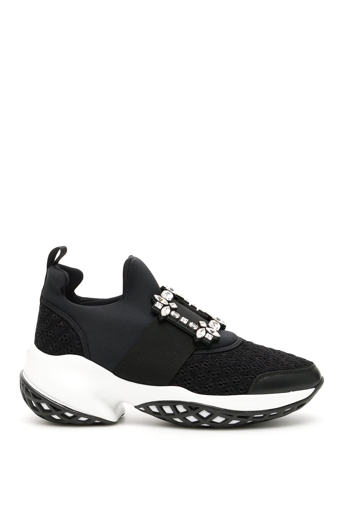 Roger Vivier Crystal-embellished Black Slip-on Sneakers In Black