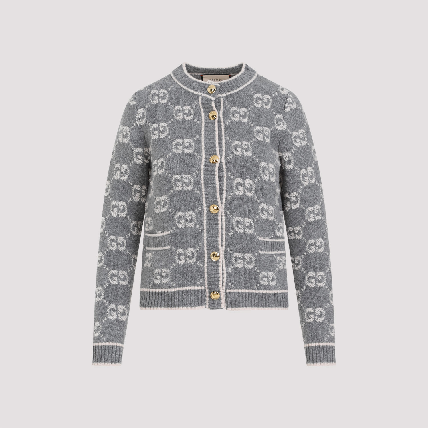 Shop Gucci Cardigan In Grey Ivory