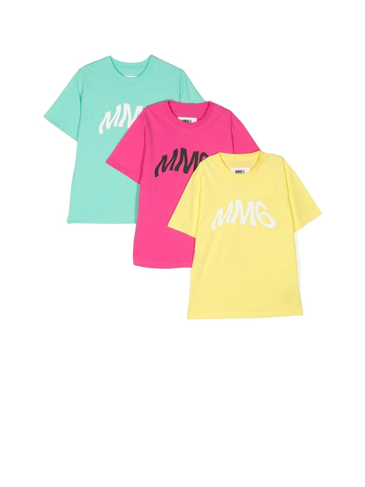 Shop Mm6 Maison Margiela Mm6t46u Three-pack Short Sleeve T-shirt In Bright Marine Super Pink Blazing Yellow