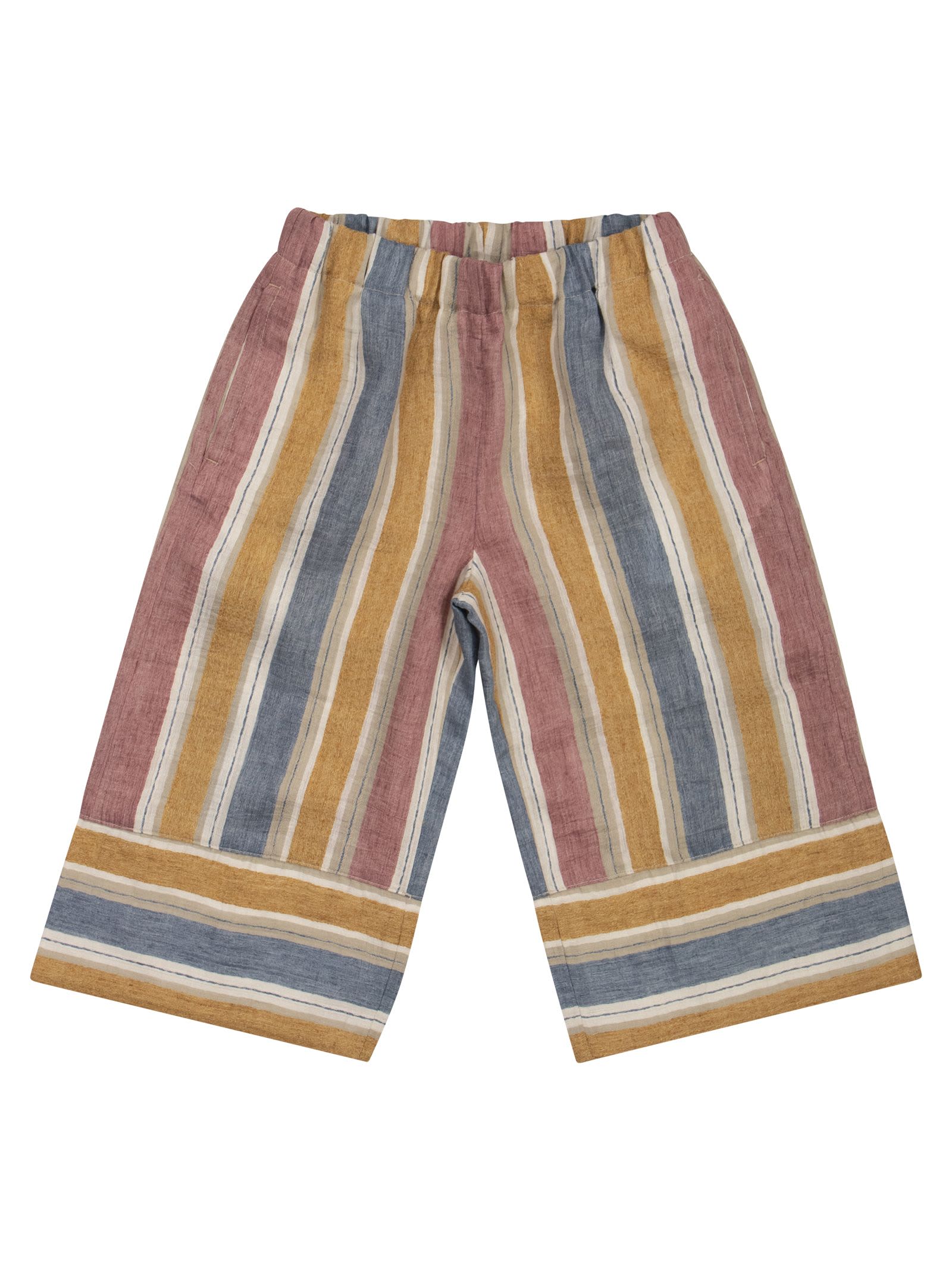 Shop Il Gufo Linen Blend Striped Capri Trousers In Amber