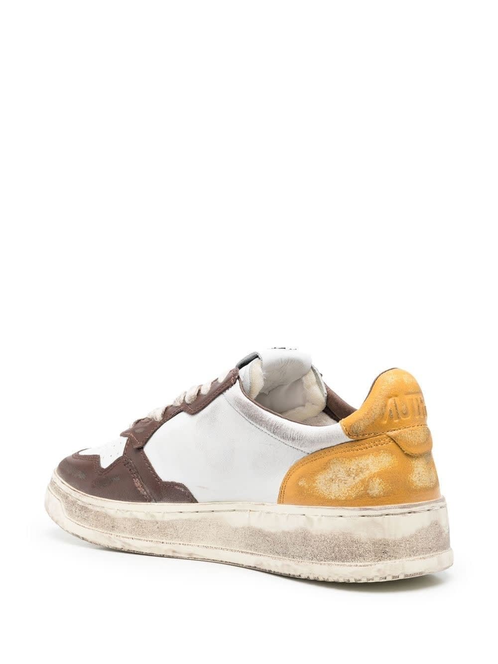 Shop Autry Super Vintage Medalist Low Sneakers In Honey, Brown And White Leather