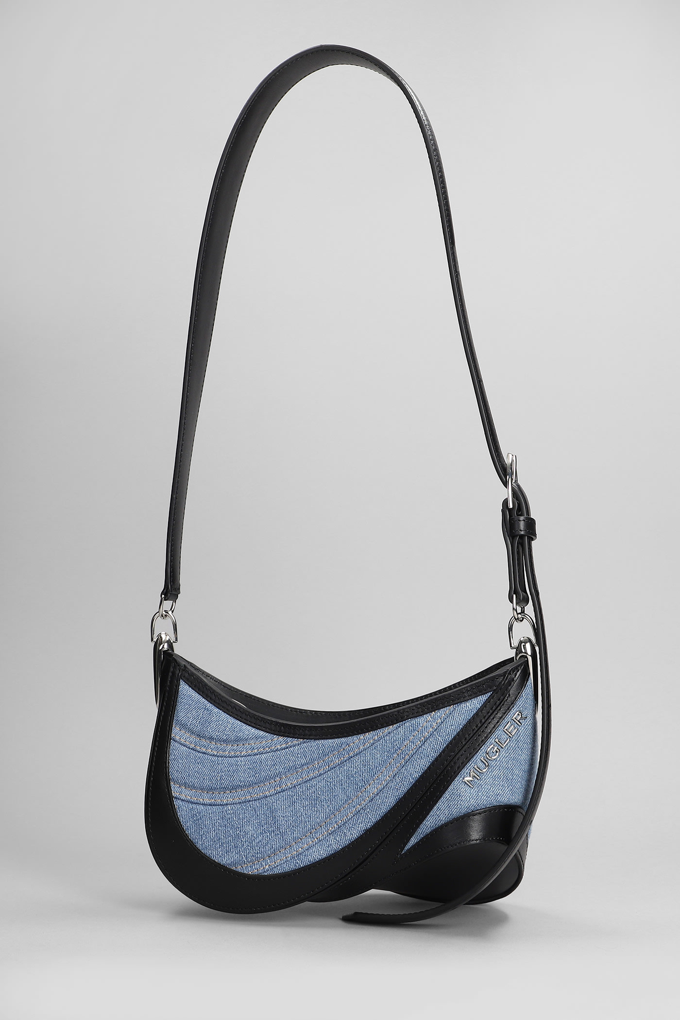 Shop Mugler Shoulder Bag In Blue Leather And Fabric
