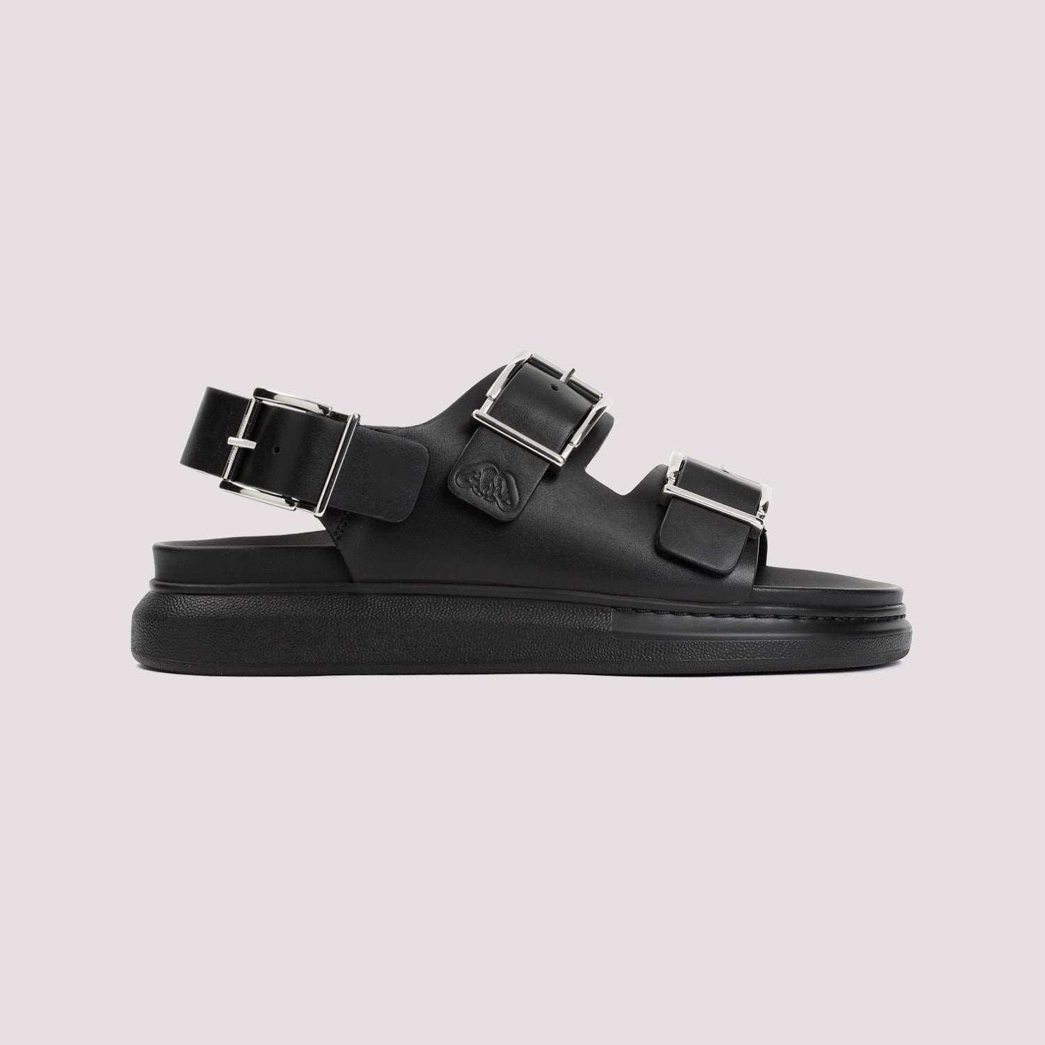 Shop Alexander Mcqueen Hybrid Double Buckle Sandals In Blac Silver