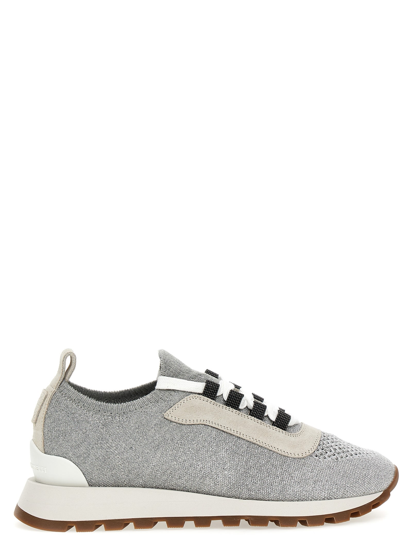 Shop Brunello Cucinelli Lurex Knit Sneakers In Gray