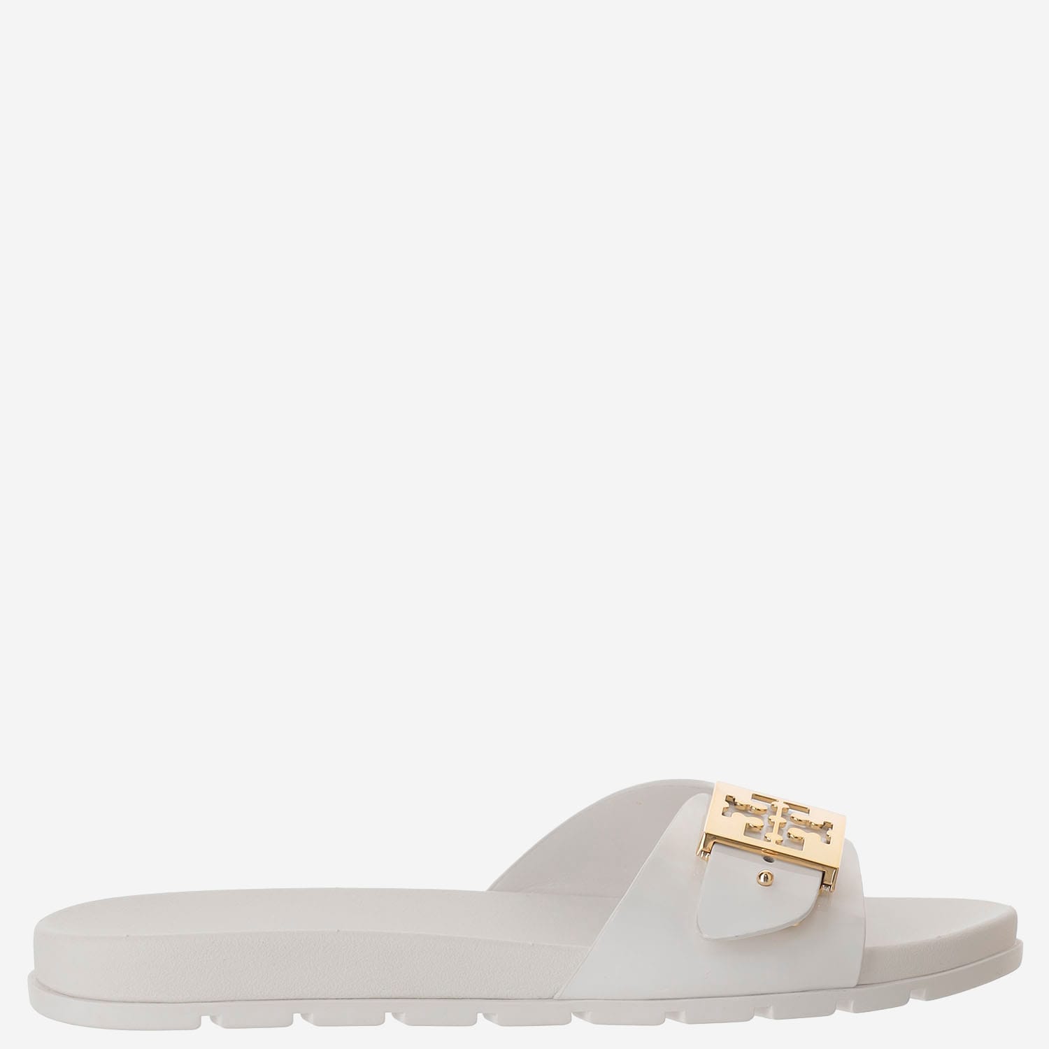 Tory Burch Buckle Slide Sandals With Logo In White