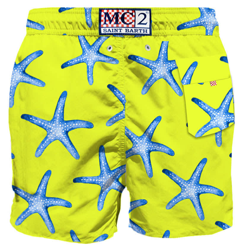 Shop Mc2 Saint Barth Yellow Mid-length Swim Shorts With Sea Star