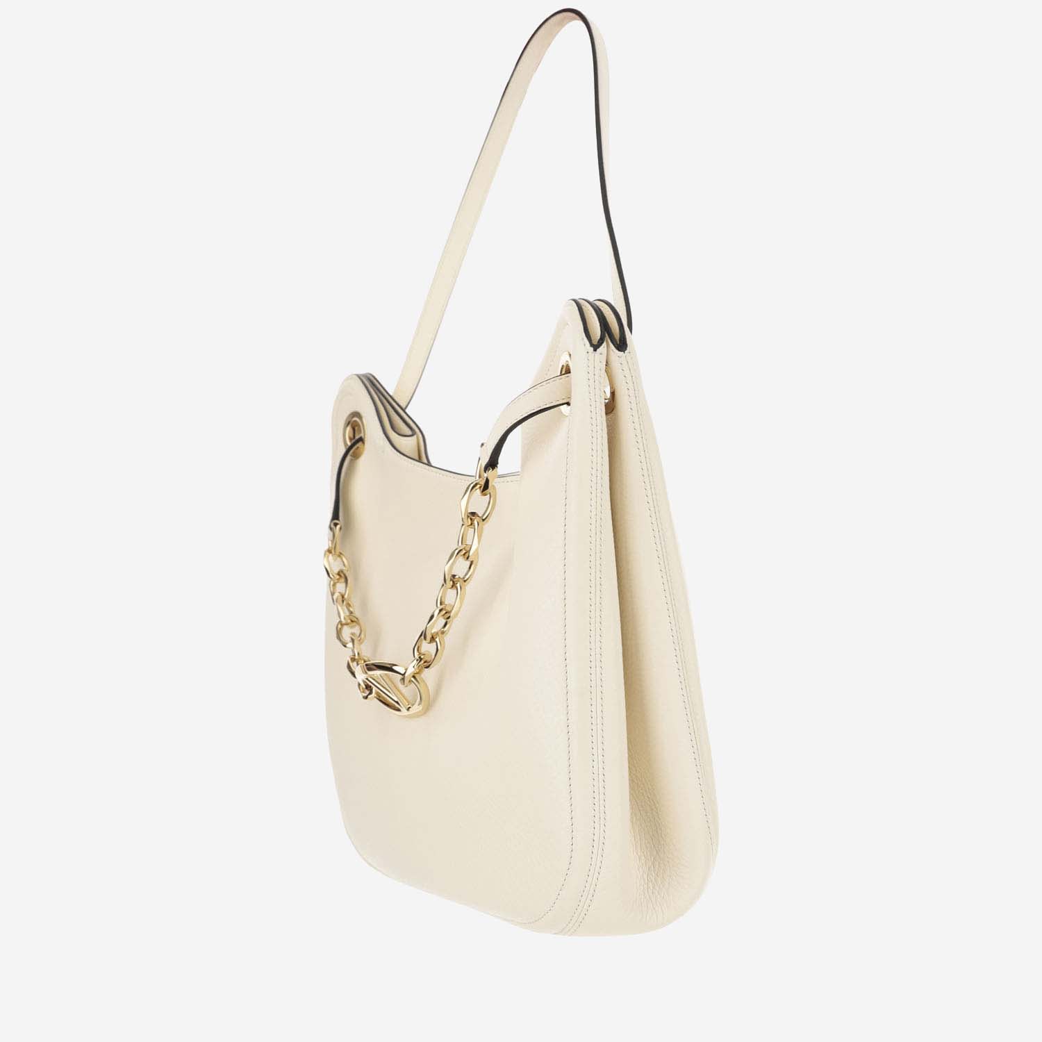 Shop Valentino Vlogo Gate Grained Leather Hobo Bag In White