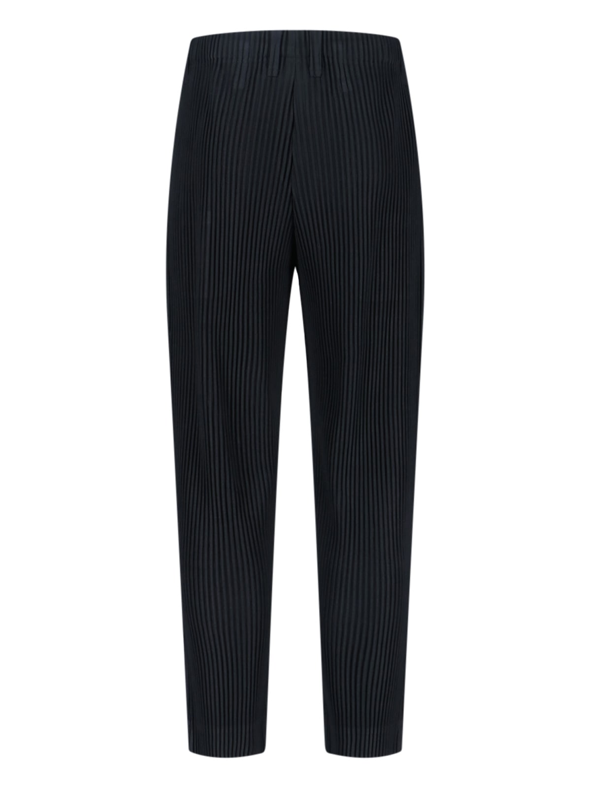 Issey Miyake Pleated Tapered Fit Casual Pants With Elastic Waistband In Black