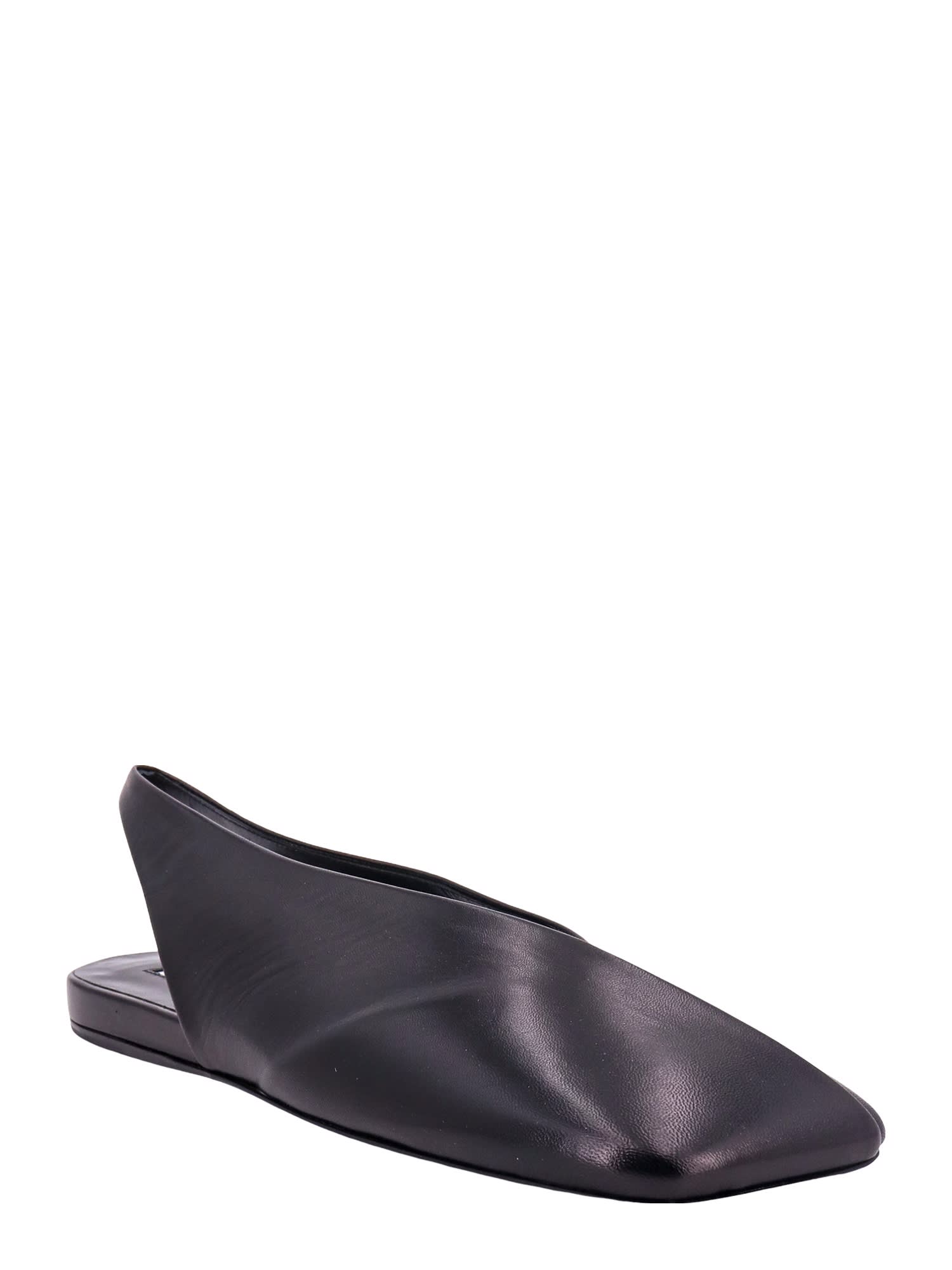 Jil Sander Black Leather Slingback Ballet Flats In Black