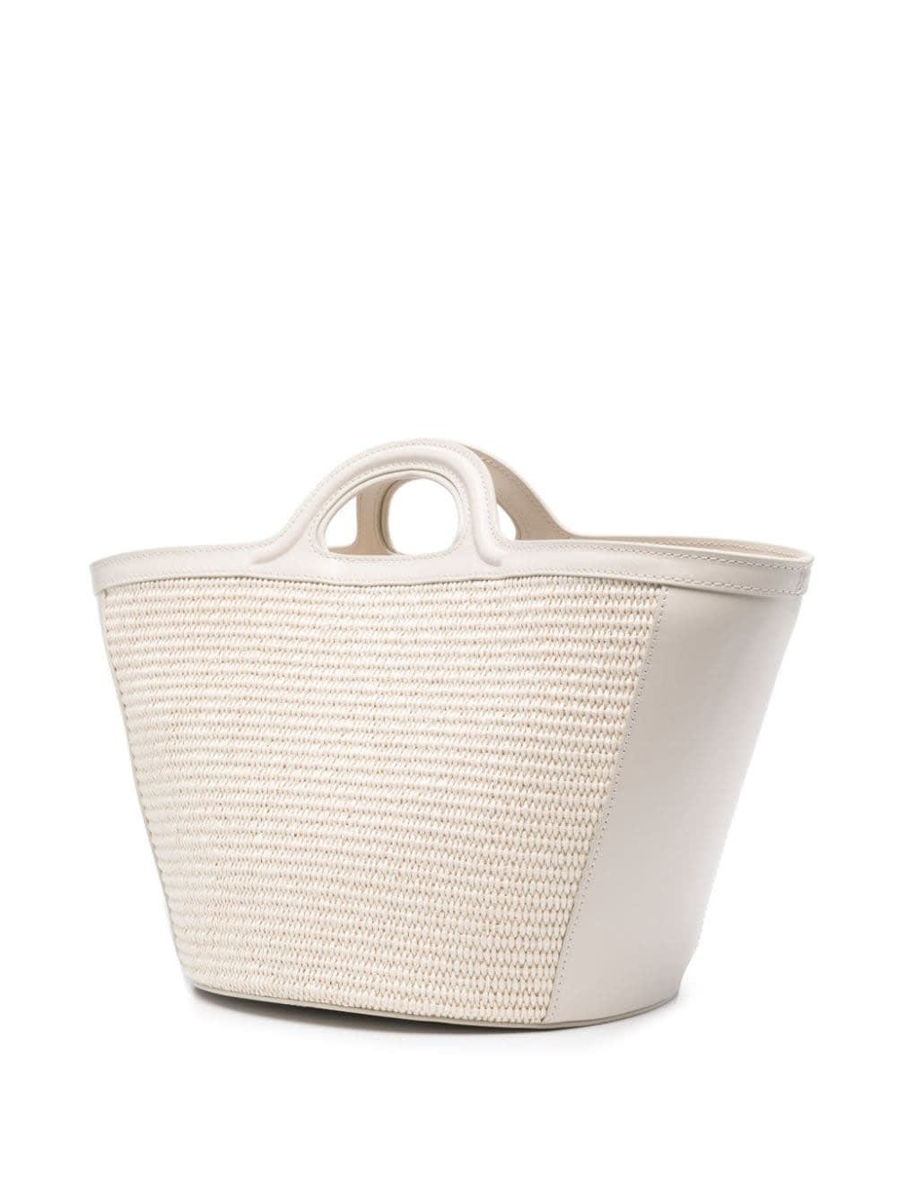 Marni Shell Tropicalia Summer Bag In Leather And Raffia In White